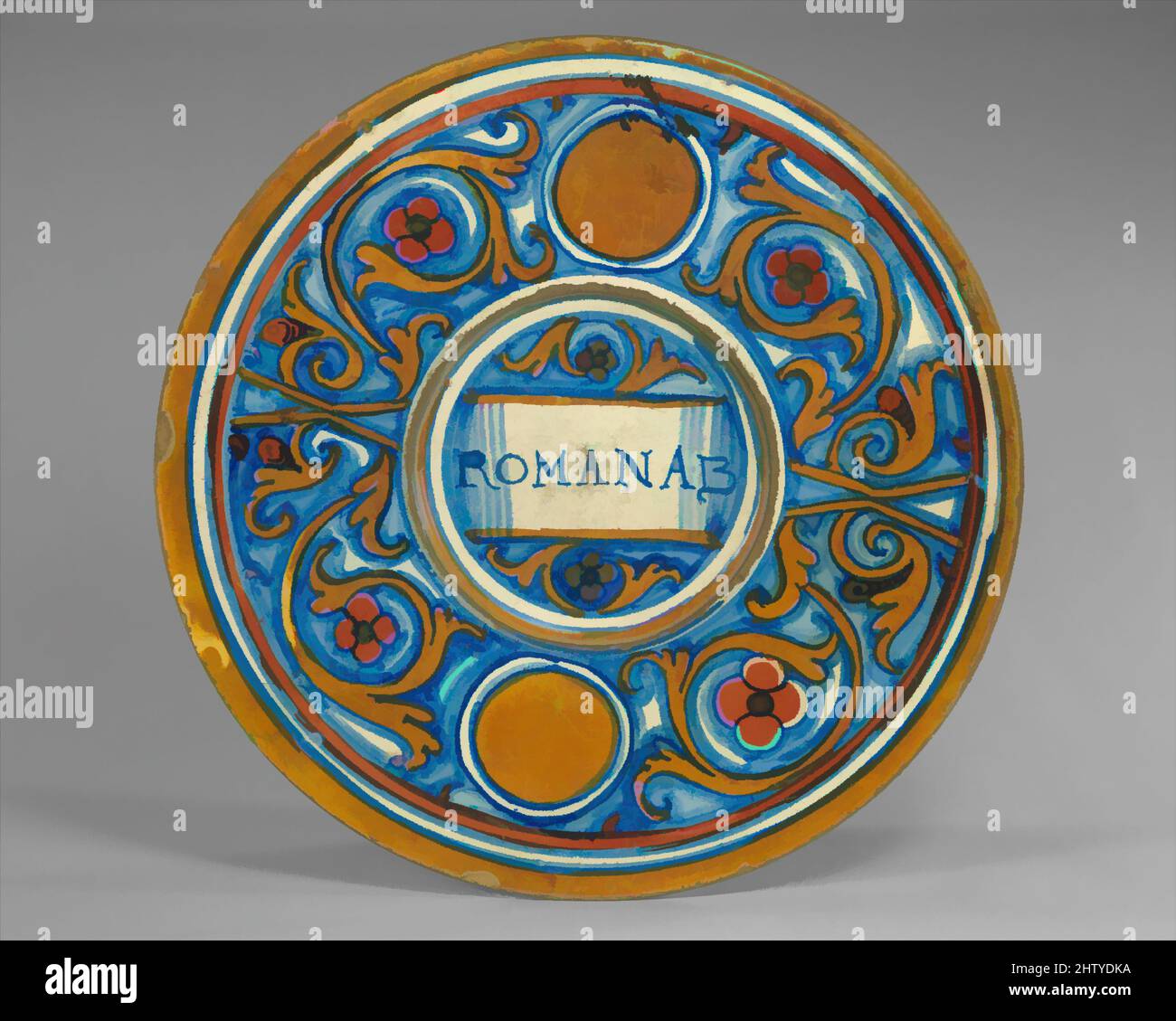 Art inspired by Plate (tagliere), ca. 1530–35, Italian, Gubbio, Maiolica (tin-glazed earthenware), Diameter: 9 1/8 in. (23.1cm), Ceramics-Pottery, Classic works modernized by Artotop with a splash of modernity. Shapes, color and value, eye-catching visual impact on art. Emotions through freedom of artworks in a contemporary way. A timeless message pursuing a wildly creative new direction. Artists turning to the digital medium and creating the Artotop NFT Stock Photo