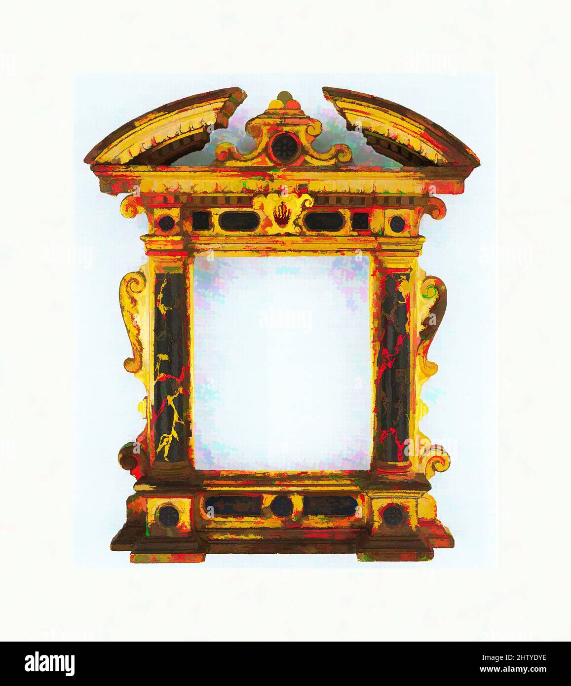 Art inspired by Tabernacle frame, early 17th century, Italian, Marches, Carved, gilt and painted poplar, Overall: 17 x 14 in, Frames, Classic works modernized by Artotop with a splash of modernity. Shapes, color and value, eye-catching visual impact on art. Emotions through freedom of artworks in a contemporary way. A timeless message pursuing a wildly creative new direction. Artists turning to the digital medium and creating the Artotop NFT Stock Photo