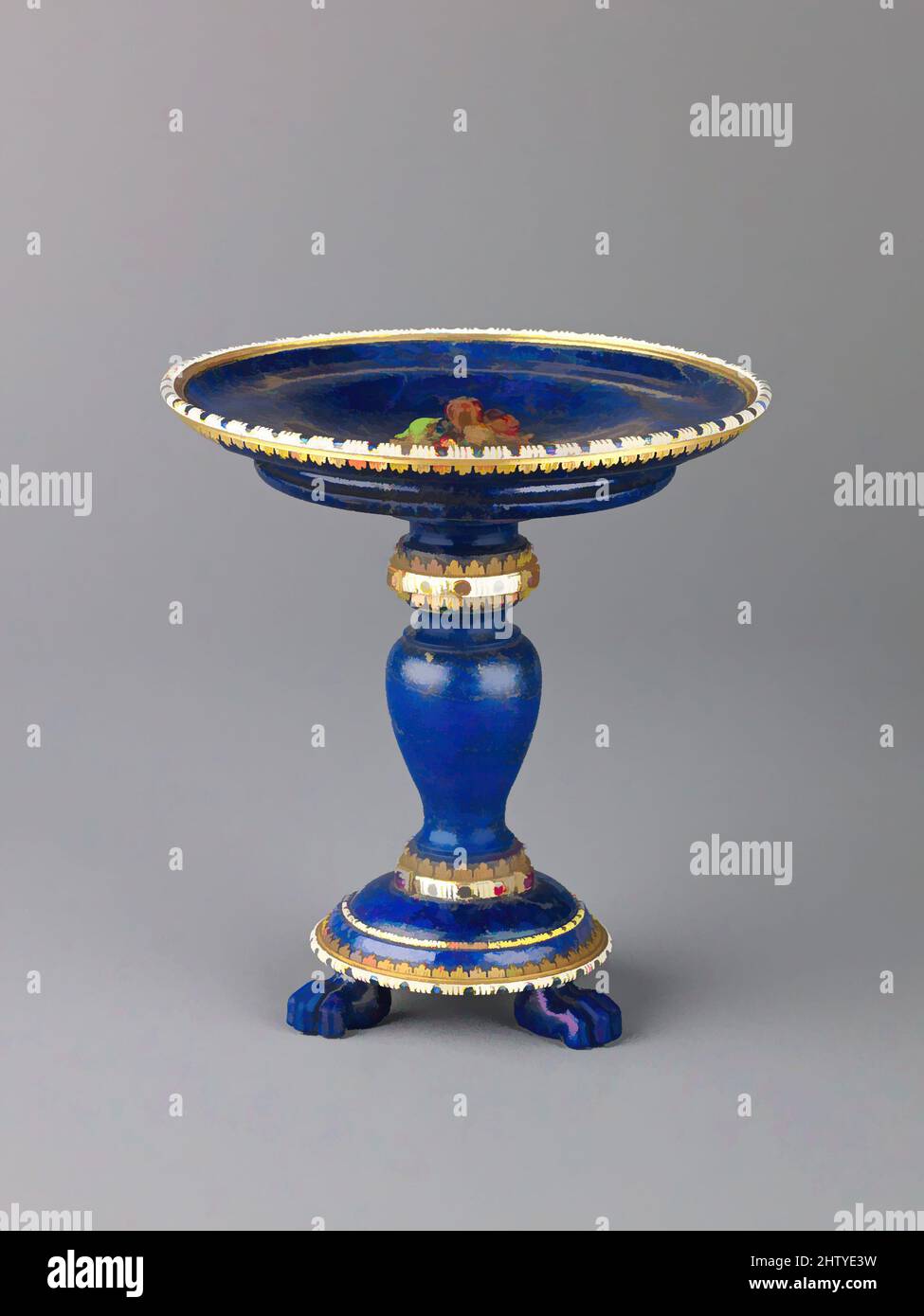 Art inspired by Tazza, last quarter 19th century, probably French, Lapis lazuli, gold enamel, and rubies., H. 95 cm, diam. of cup 89 cm, Classic works modernized by Artotop with a splash of modernity. Shapes, color and value, eye-catching visual impact on art. Emotions through freedom of artworks in a contemporary way. A timeless message pursuing a wildly creative new direction. Artists turning to the digital medium and creating the Artotop NFT Stock Photo