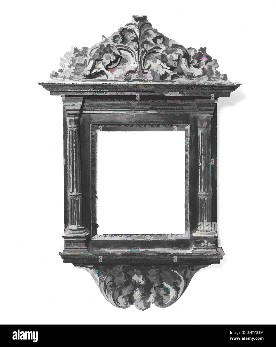 Art inspired by Tabernacle frame, ca. 1860, style 16th century, Italian, Tuscany, Poplar back frame with walnut upper moldings., 65.2 x 42.2, 23.3 x 19.2, 25 x 20.5 cm., Frames, Classic works modernized by Artotop with a splash of modernity. Shapes, color and value, eye-catching visual impact on art. Emotions through freedom of artworks in a contemporary way. A timeless message pursuing a wildly creative new direction. Artists turning to the digital medium and creating the Artotop NFT Stock Photo