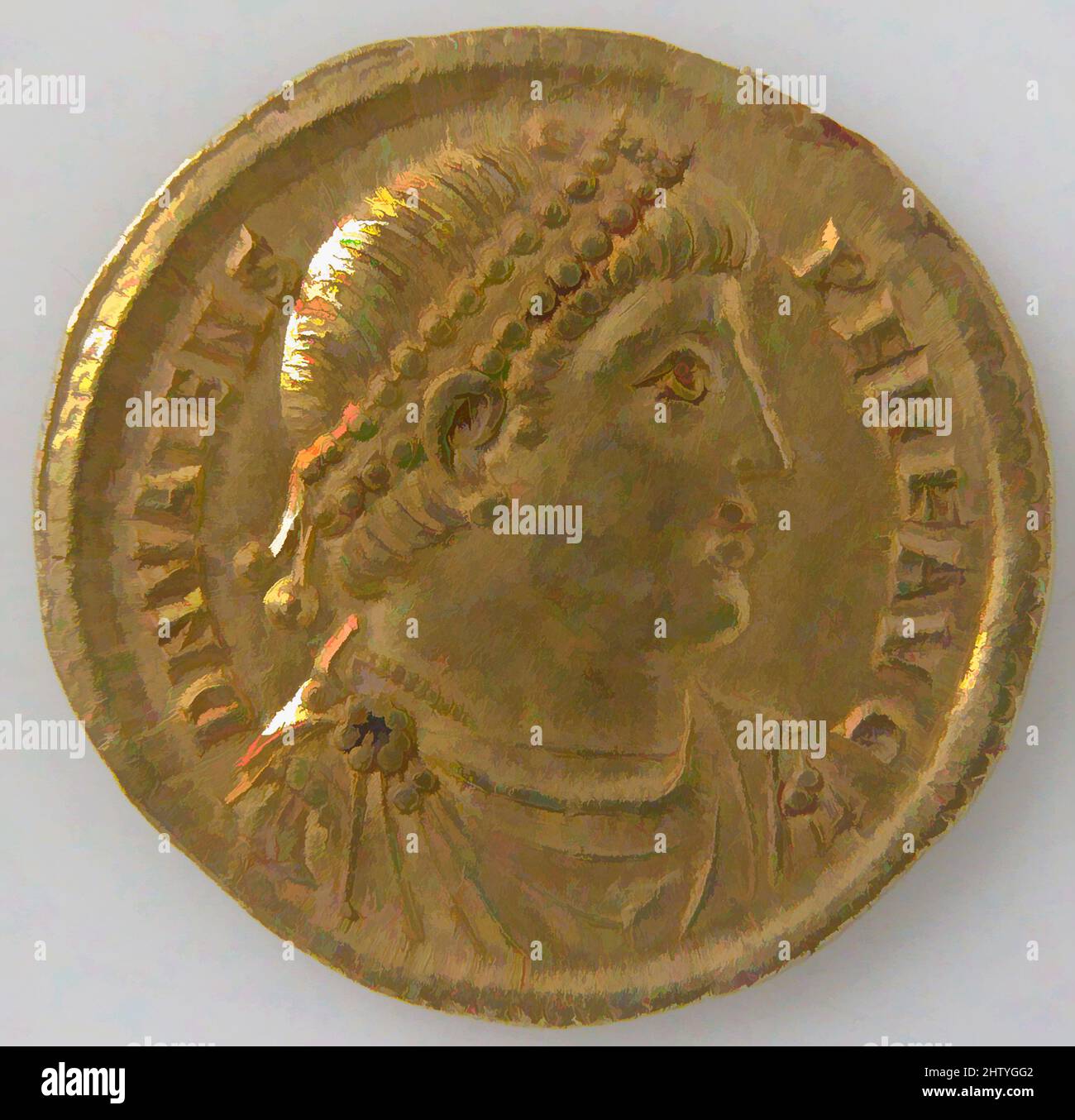 Art inspired by Solidus, 364–378, Byzantine, Gold, Overall: 13/16 x 1/16 in. (2.1 x 0.1 cm), Coins, Classic works modernized by Artotop with a splash of modernity. Shapes, color and value, eye-catching visual impact on art. Emotions through freedom of artworks in a contemporary way. A timeless message pursuing a wildly creative new direction. Artists turning to the digital medium and creating the Artotop NFT Stock Photo