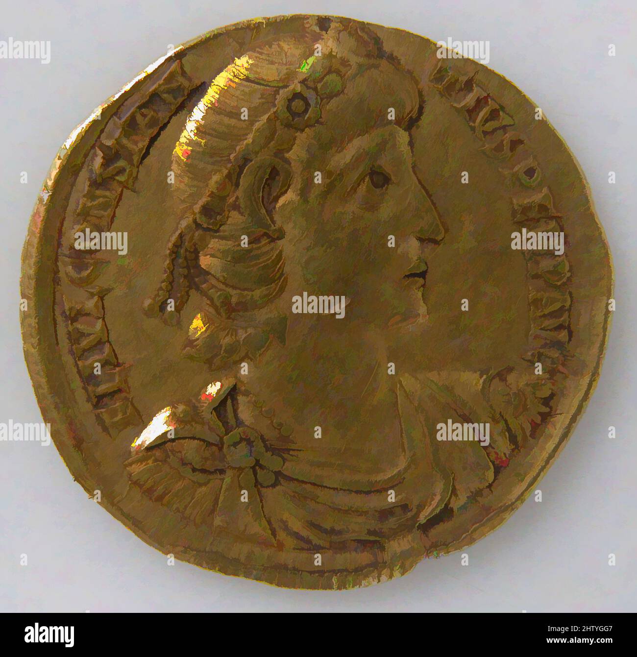 Art inspired by Solidus, 337–361, Byzantine, Gold, Overall: 13/16 x 1/16 in. (2.1 x 0.1 cm), Coins, Classic works modernized by Artotop with a splash of modernity. Shapes, color and value, eye-catching visual impact on art. Emotions through freedom of artworks in a contemporary way. A timeless message pursuing a wildly creative new direction. Artists turning to the digital medium and creating the Artotop NFT Stock Photo