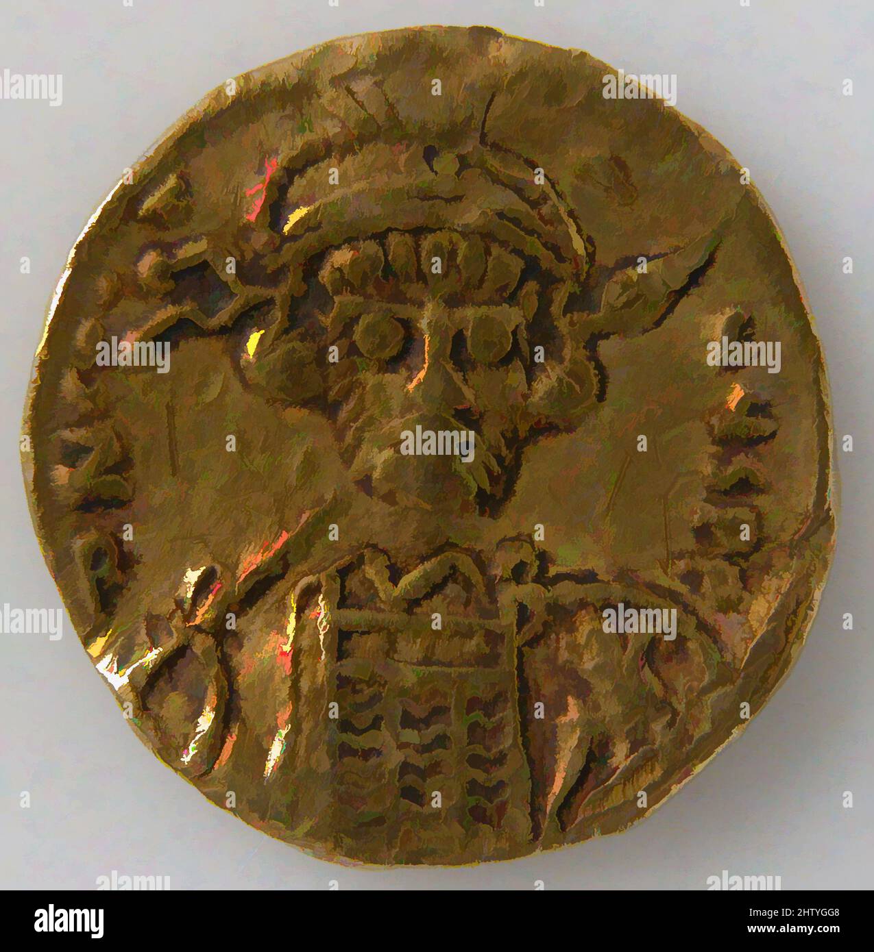 Art inspired by Solidus, 668–685, Byzantine, Gold, Overall: 11/16 x 1/16 in. (1.7 x 0.1 cm), Coins, Classic works modernized by Artotop with a splash of modernity. Shapes, color and value, eye-catching visual impact on art. Emotions through freedom of artworks in a contemporary way. A timeless message pursuing a wildly creative new direction. Artists turning to the digital medium and creating the Artotop NFT Stock Photo