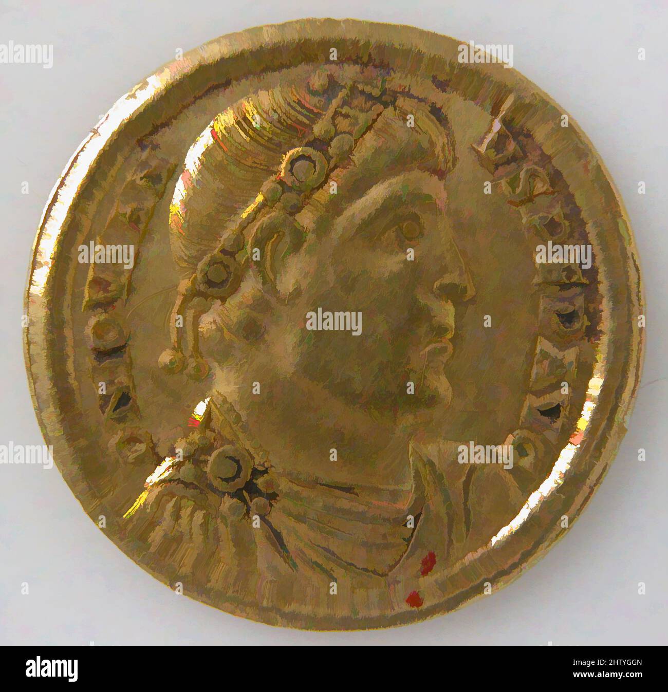 Art inspired by Solidus, 363–364, Byzantine, Gold, Overall: 13/16 x 1/16 in. (2.1 x 0.1 cm), Coins, Classic works modernized by Artotop with a splash of modernity. Shapes, color and value, eye-catching visual impact on art. Emotions through freedom of artworks in a contemporary way. A timeless message pursuing a wildly creative new direction. Artists turning to the digital medium and creating the Artotop NFT Stock Photo