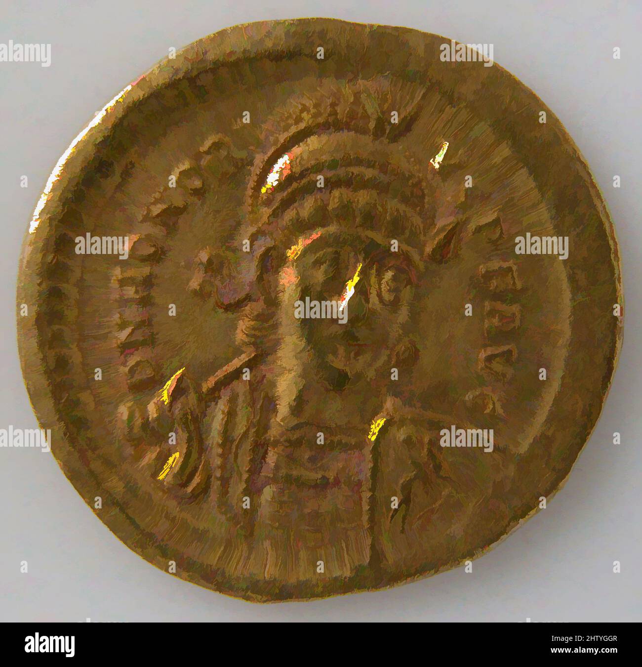 Art inspired by Solidus, 395–423, Byzantine, Gold, Overall: 13/16 x 1/16 in. (2 x 0.1 cm), Coins, Classic works modernized by Artotop with a splash of modernity. Shapes, color and value, eye-catching visual impact on art. Emotions through freedom of artworks in a contemporary way. A timeless message pursuing a wildly creative new direction. Artists turning to the digital medium and creating the Artotop NFT Stock Photo