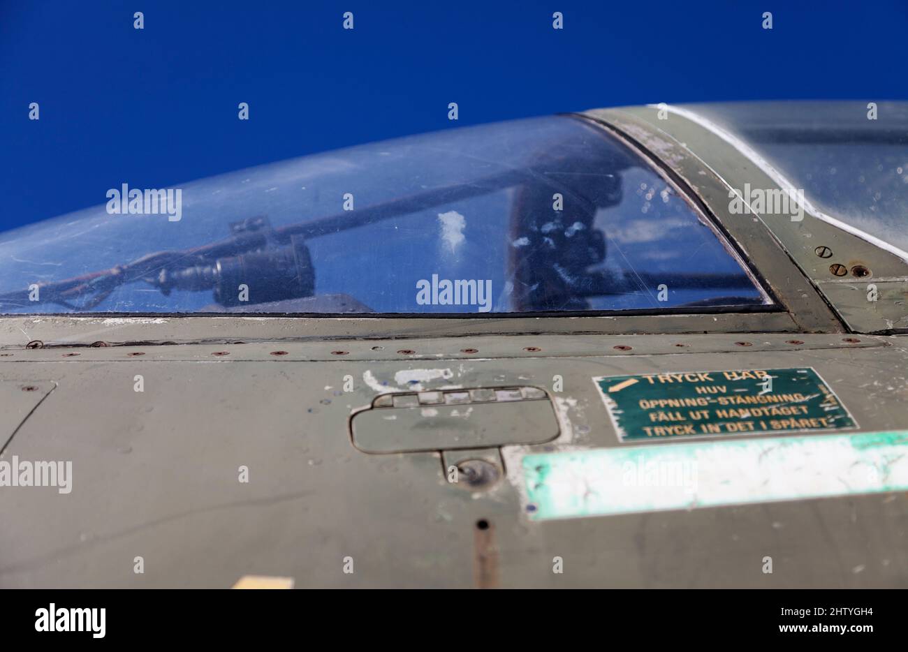 the cockpit on a Swedish fighter plane Stock Photo