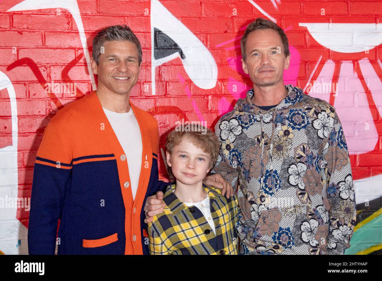New York, United States. 02nd Mar, 2022. David Burtka, Gideon Scott Burtka-Harris and Neil Patrick Harris attend RiseNY's official grand opening celebration as New York's newest attraction, combining a soaring ride that takes visitors on a breathtaking aerial adventure over the Big Apple with immersive exhibition galleries that tell the city's story in New York City. Credit: SOPA Images Limited/Alamy Live News Stock Photo