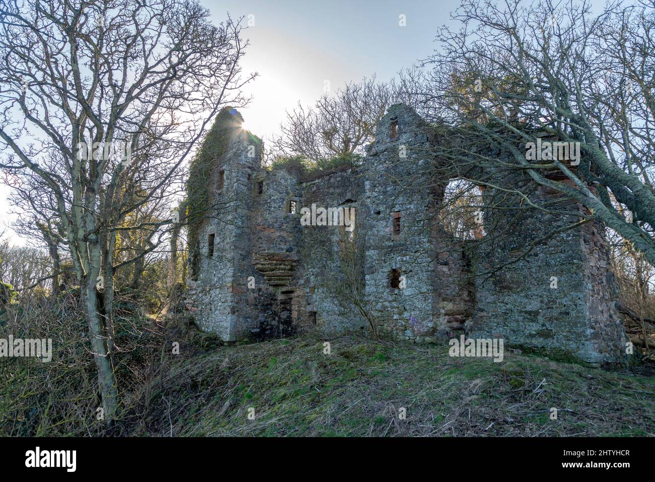 Auldhame Castle is a tower house standing on a ridge above Seacliff