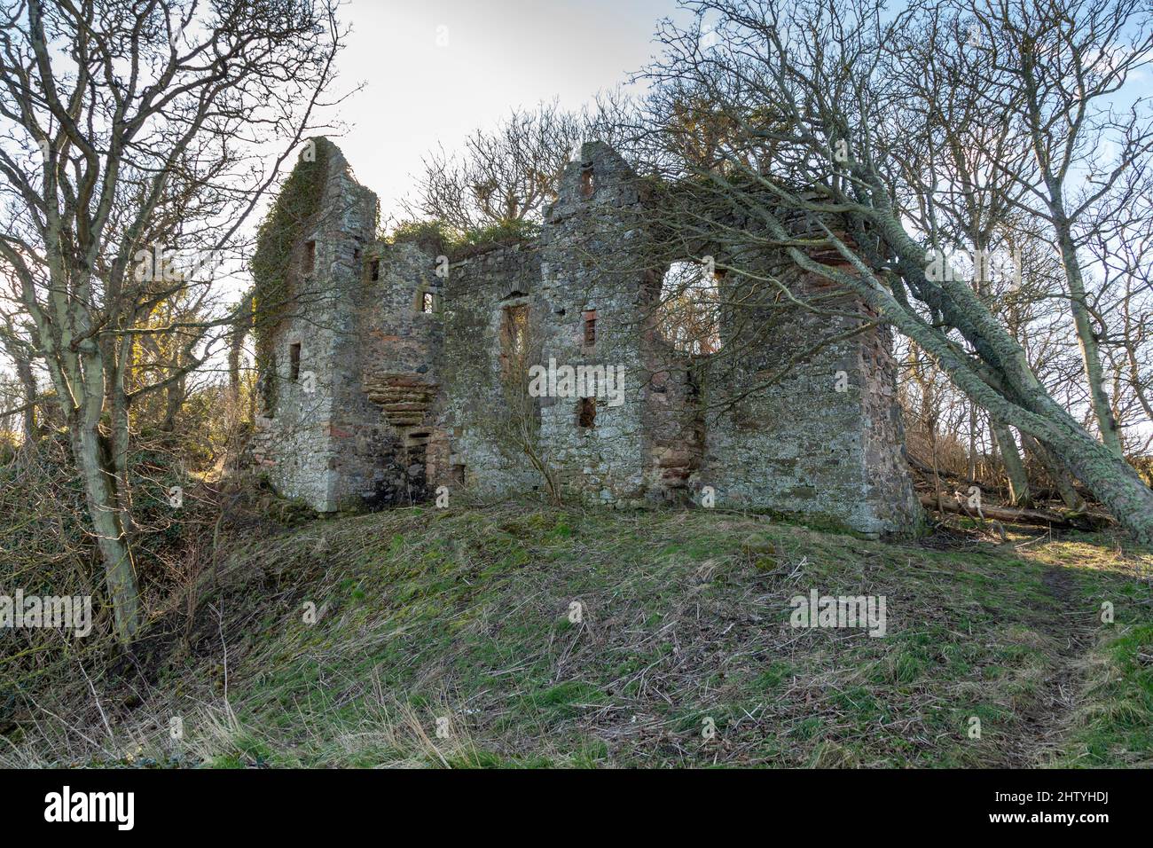 Auldhame Castle is a tower house standing on a ridge above Seacliff
