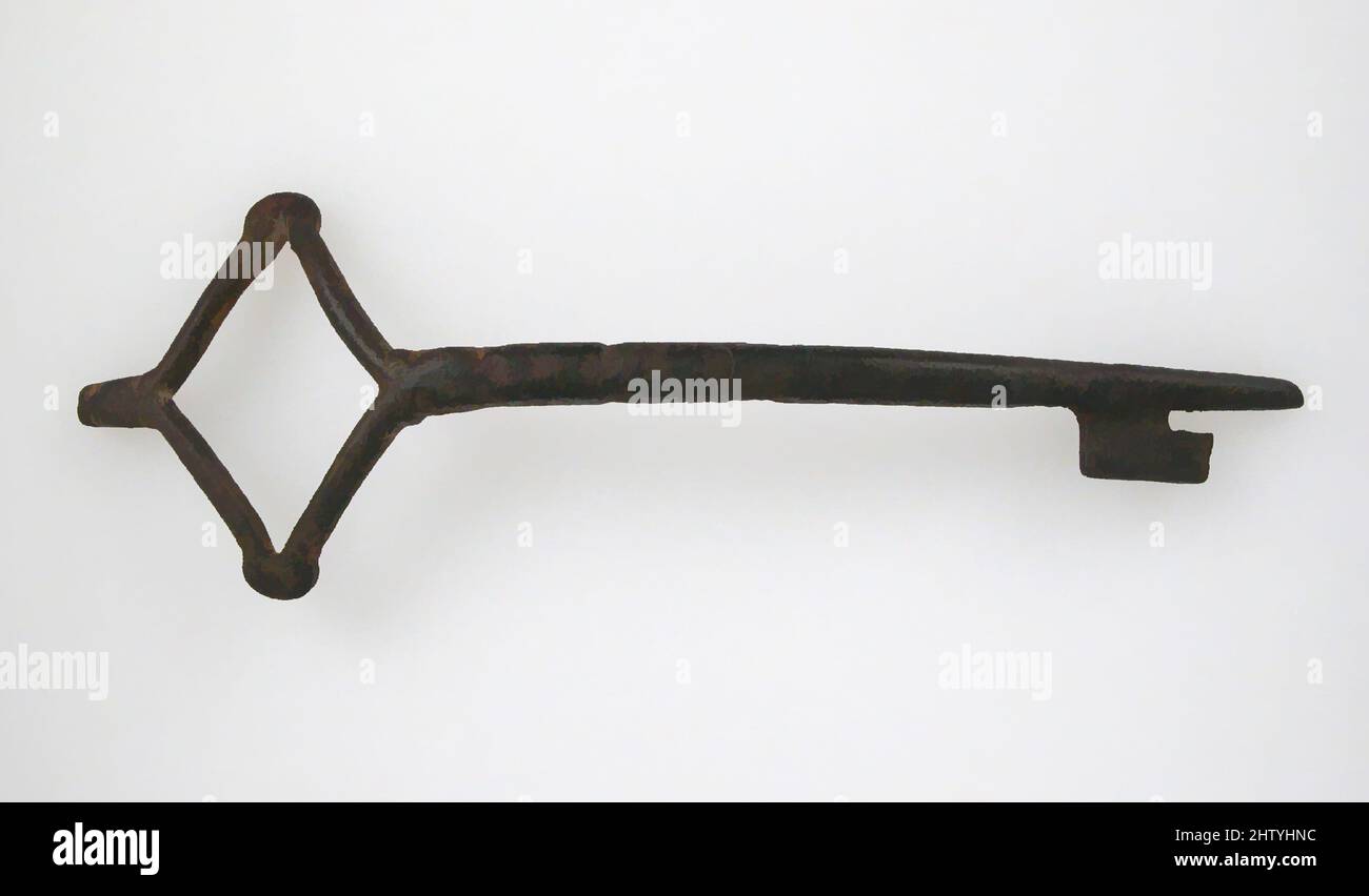 Art inspired by Key, 13th century, German, Iron, Overall: 7 5/8 x 2 1/2 x 3/8 in. (19.4 x 6.3 x 0.9 cm), Metalwork-Iron, Classic works modernized by Artotop with a splash of modernity. Shapes, color and value, eye-catching visual impact on art. Emotions through freedom of artworks in a contemporary way. A timeless message pursuing a wildly creative new direction. Artists turning to the digital medium and creating the Artotop NFT Stock Photo