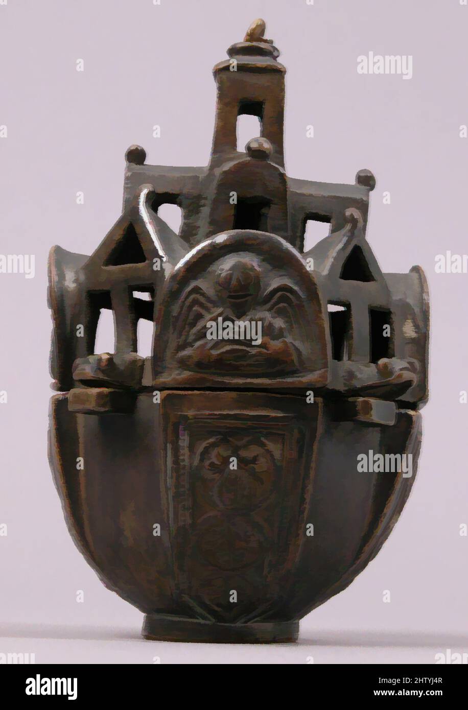 Art inspired by Censer, 12th century, German, Copper alloy, Overall: 7 7/8 x 5 9/16 in. (20 x 14.2 cm), Metalwork-Copper alloy, Classic works modernized by Artotop with a splash of modernity. Shapes, color and value, eye-catching visual impact on art. Emotions through freedom of artworks in a contemporary way. A timeless message pursuing a wildly creative new direction. Artists turning to the digital medium and creating the Artotop NFT Stock Photo