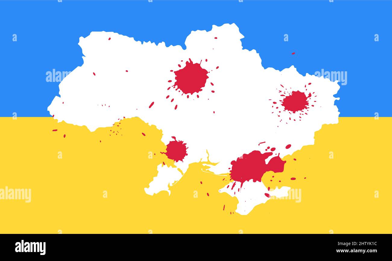 Ukraine Map with War Blood Stains Flag Background Vector Illustration Stock Vector