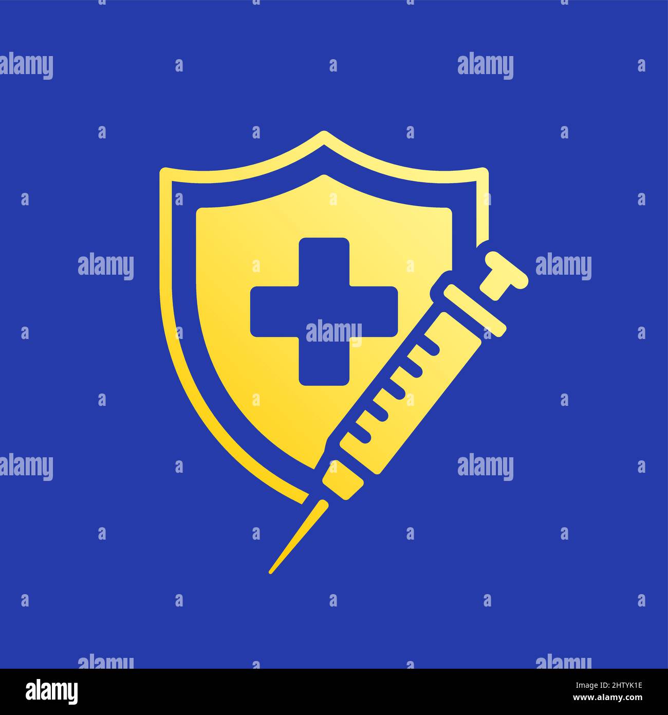 Medical Syringe Shield Protection Flat Vector Icon On Blue Background Stock Vector