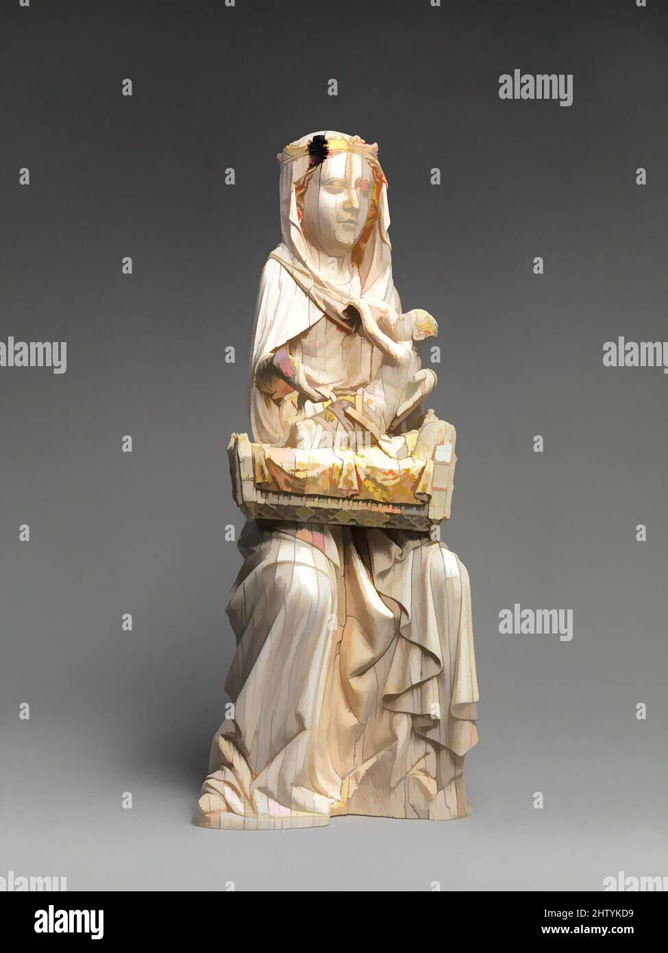 Art inspired by Virgin and Child with Cradle, ca. 1350–1400, Made in Upper Rhineland, Germany, German, Ivory, traces of polychromy, Overall: 12 3/8 x 5 1/16 x 3 3/8 in. (31.5 x 12.8 x 8.5 cm), Ivories, Here, a rare subject seems to reflect and reinforce fourteenth-century devotional, Classic works modernized by Artotop with a splash of modernity. Shapes, color and value, eye-catching visual impact on art. Emotions through freedom of artworks in a contemporary way. A timeless message pursuing a wildly creative new direction. Artists turning to the digital medium and creating the Artotop NFT Stock Photo