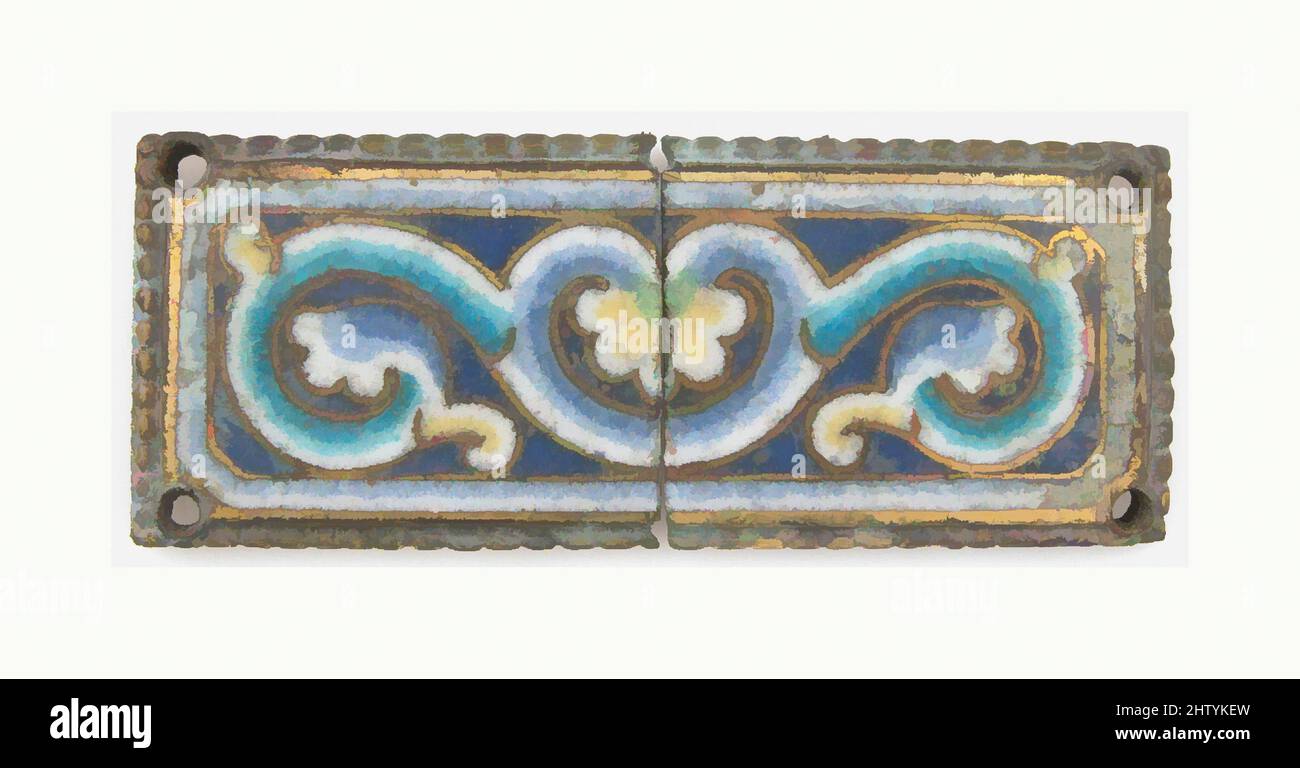 Art inspired by Plaque from a Reliquary Shrine, ca. 1170, Made in probably Cologne, Germany, German, Champlevé enamel, copper alloy, gilt, Overall: 2 11/16 x 1 1/16 x 1/8 in. (6.8 x 2.7 x 0.3 cm), Enamels-Champlevé, Among the most splendid objects in the great churches of Cologne are, Classic works modernized by Artotop with a splash of modernity. Shapes, color and value, eye-catching visual impact on art. Emotions through freedom of artworks in a contemporary way. A timeless message pursuing a wildly creative new direction. Artists turning to the digital medium and creating the Artotop NFT Stock Photo