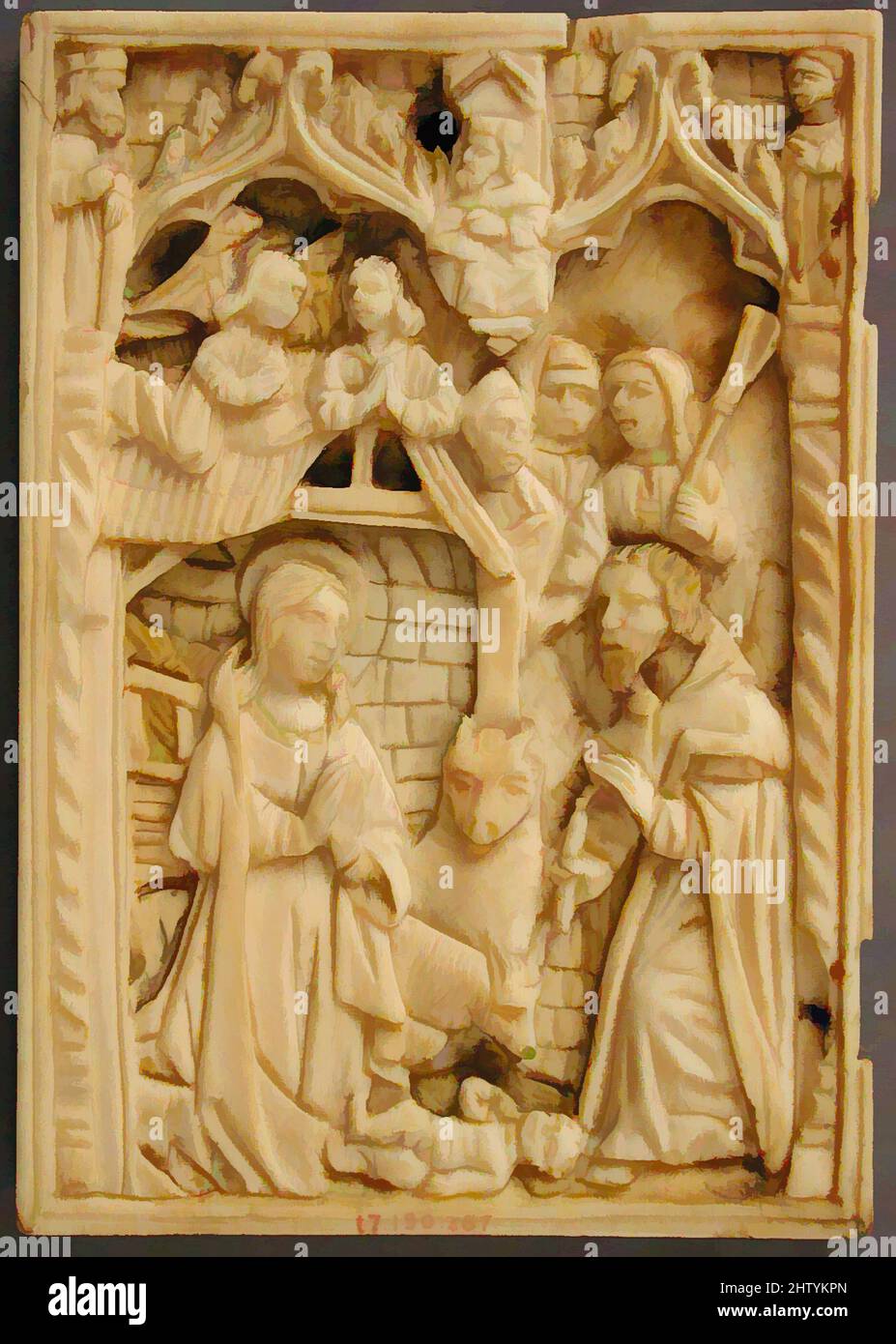 Art inspired by Left Wing of a Diptych, 15th century, Franco-Netherlandish, Ivory with small traces of polychromy, Overall: 4 5/16 x 3 x 1/4in. (10.9 x 7.6 x 0.7cm), Ivories, Classic works modernized by Artotop with a splash of modernity. Shapes, color and value, eye-catching visual impact on art. Emotions through freedom of artworks in a contemporary way. A timeless message pursuing a wildly creative new direction. Artists turning to the digital medium and creating the Artotop NFT Stock Photo