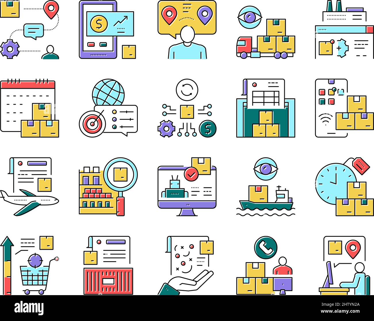 Supply Chain Management System Icons Set Vector Stock Vector Image ...