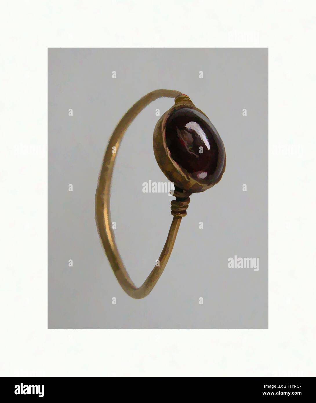 Art inspired by Finger Ring, 7th century, Made in Northern France, Frankish, Gold wire, garnet cabochon, Overall: 13/16 x 11/16 x 3/16 in. (2 x 1.7 x 0.5 cm), Metalwork-Gold, Classic works modernized by Artotop with a splash of modernity. Shapes, color and value, eye-catching visual impact on art. Emotions through freedom of artworks in a contemporary way. A timeless message pursuing a wildly creative new direction. Artists turning to the digital medium and creating the Artotop NFT Stock Photo
