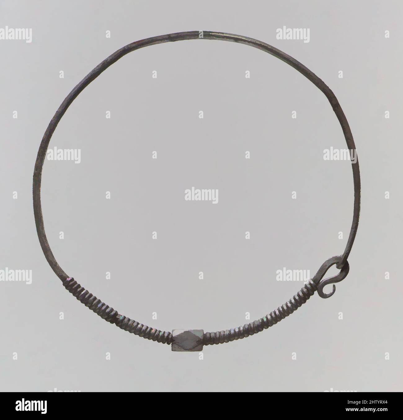 Art inspired by Earring, 675–725, Frankish, Silver, Overall: 3 3/8 x 1/4 in. (8.5 x 0.6 cm), Metalwork-Silver, Hoop earrings with polyhedral beads, derived from late Roman jewelry, remained fashionable among Frankish women from the 400s through the 700s. Many are delicate pieces, their, Classic works modernized by Artotop with a splash of modernity. Shapes, color and value, eye-catching visual impact on art. Emotions through freedom of artworks in a contemporary way. A timeless message pursuing a wildly creative new direction. Artists turning to the digital medium and creating the Artotop NFT Stock Photo