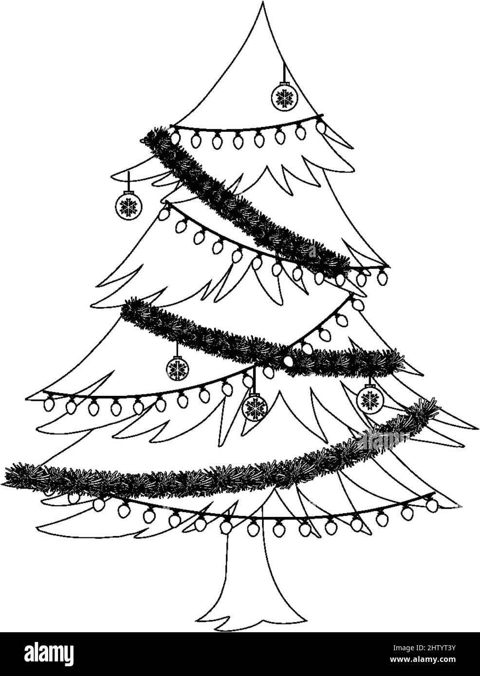 Christmas tree doodle outline for colouring illustration Stock Vector ...