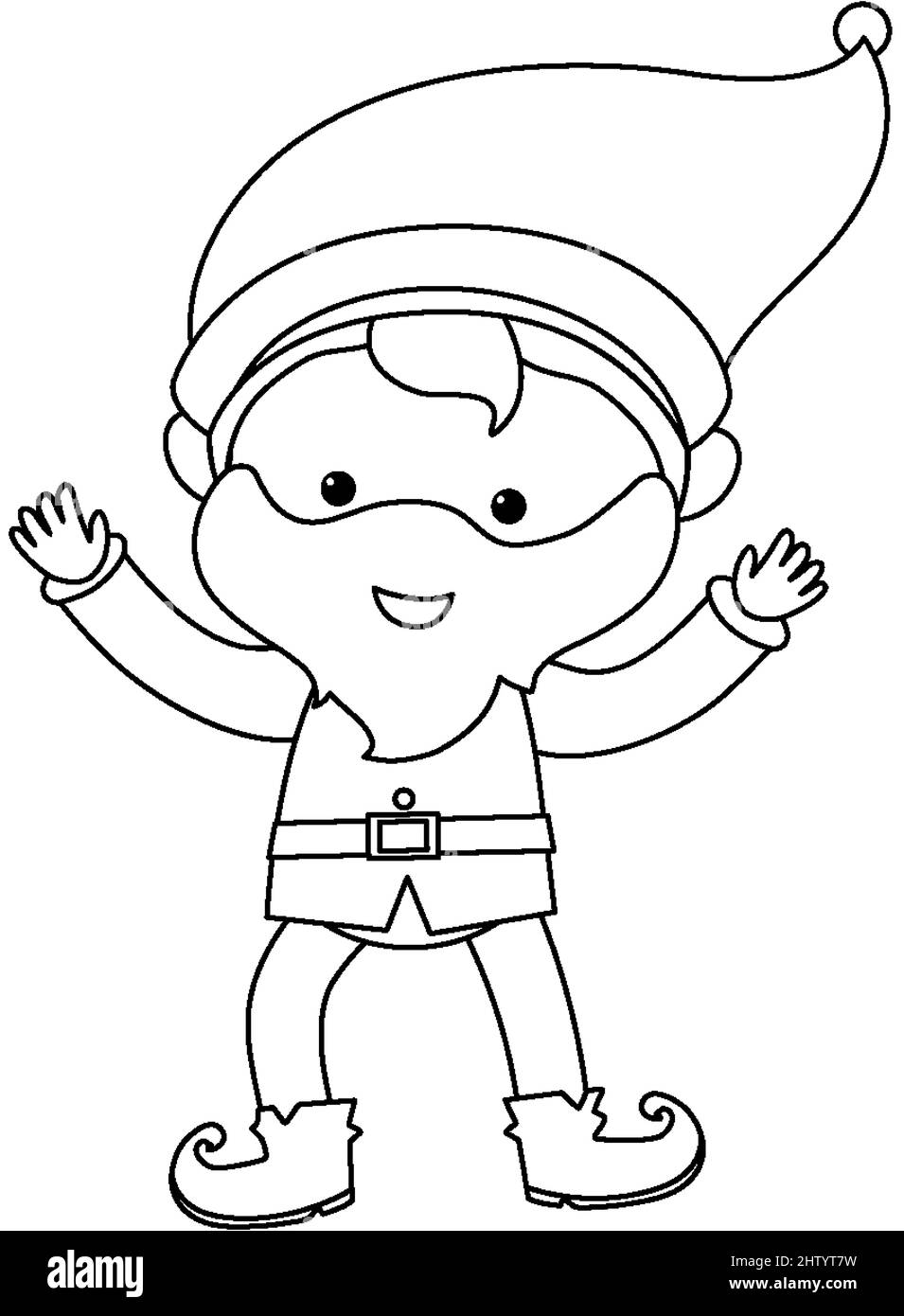 Cute elf doodle outline for colouring illustration Stock Vector