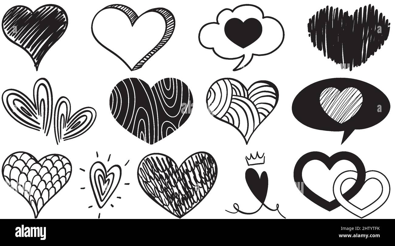 Black hand drawn hearts set illustration Stock Vector Image & Art - Alamy