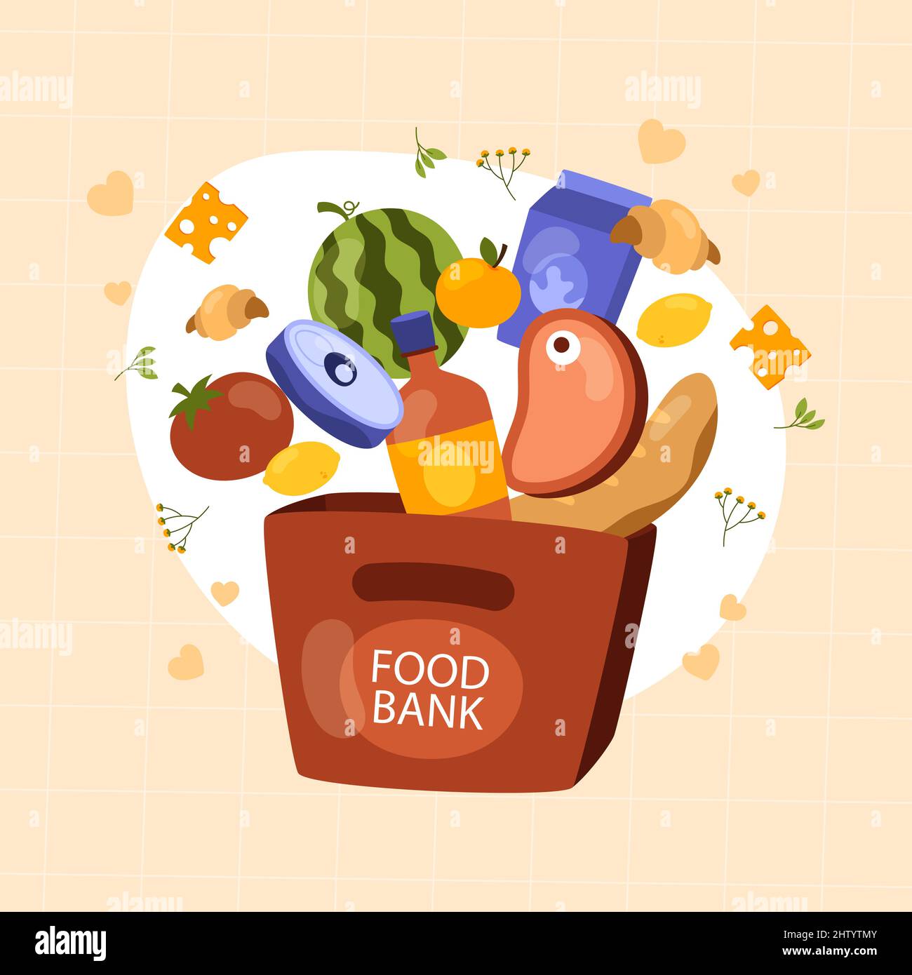 Hand drawn food bank illustration Vector illustration. Stock Vector