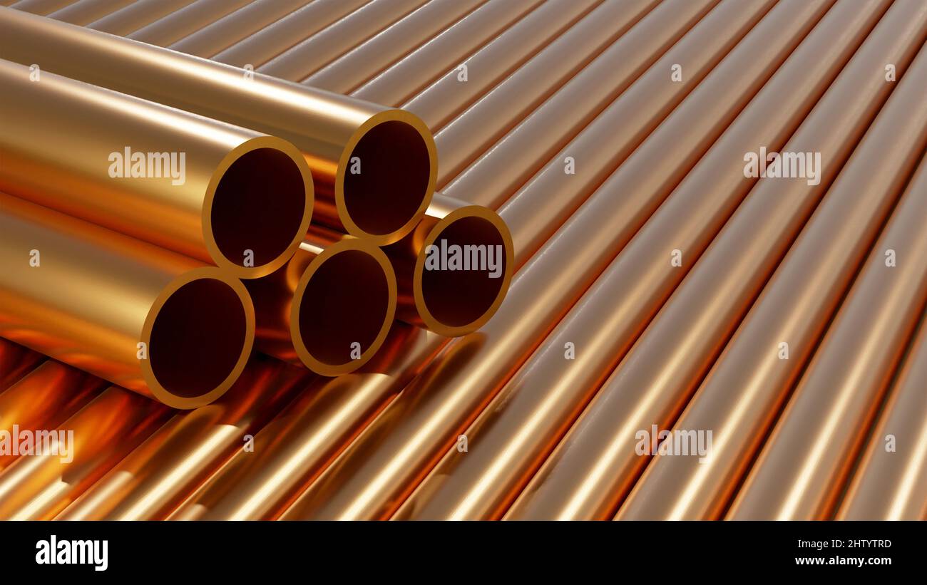 Group, set of simple new high quality shiny copper tubing copper