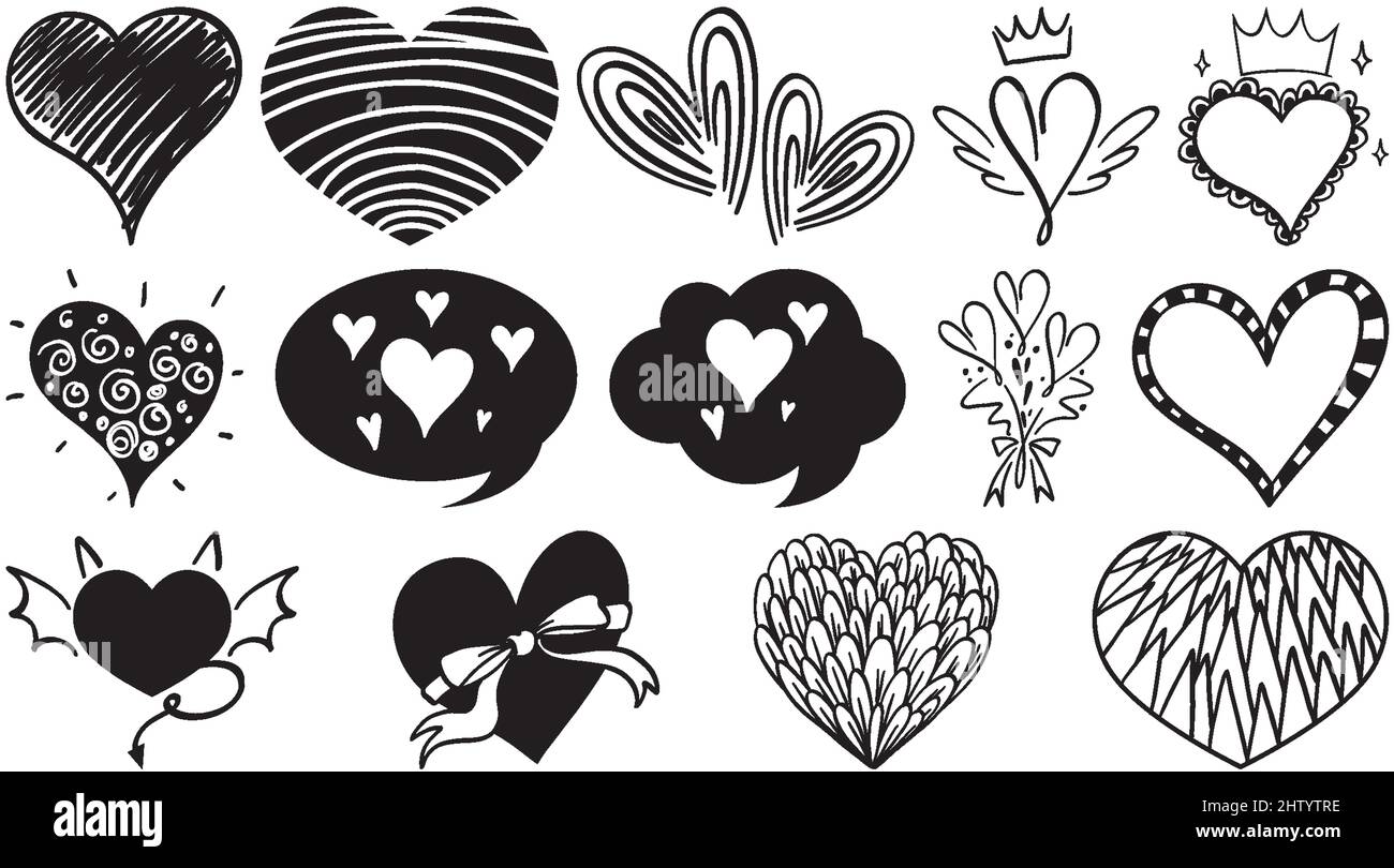 Black hand drawn hearts set illustration Stock Vector Image & Art - Alamy