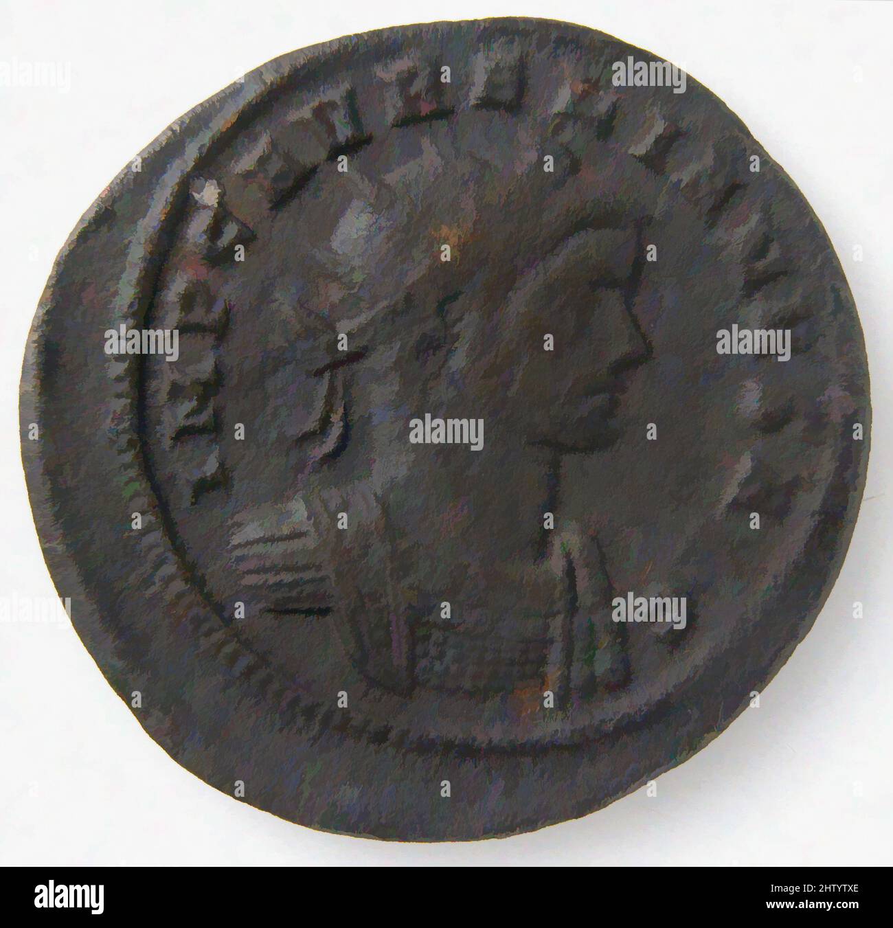 Art inspired by Coin, 270–275, Late Roman, Copper alloy, Overall: 7/8 x 1/16 in. (2.3 x 0.1 cm), Coins, Classic works modernized by Artotop with a splash of modernity. Shapes, color and value, eye-catching visual impact on art. Emotions through freedom of artworks in a contemporary way. A timeless message pursuing a wildly creative new direction. Artists turning to the digital medium and creating the Artotop NFT Stock Photo