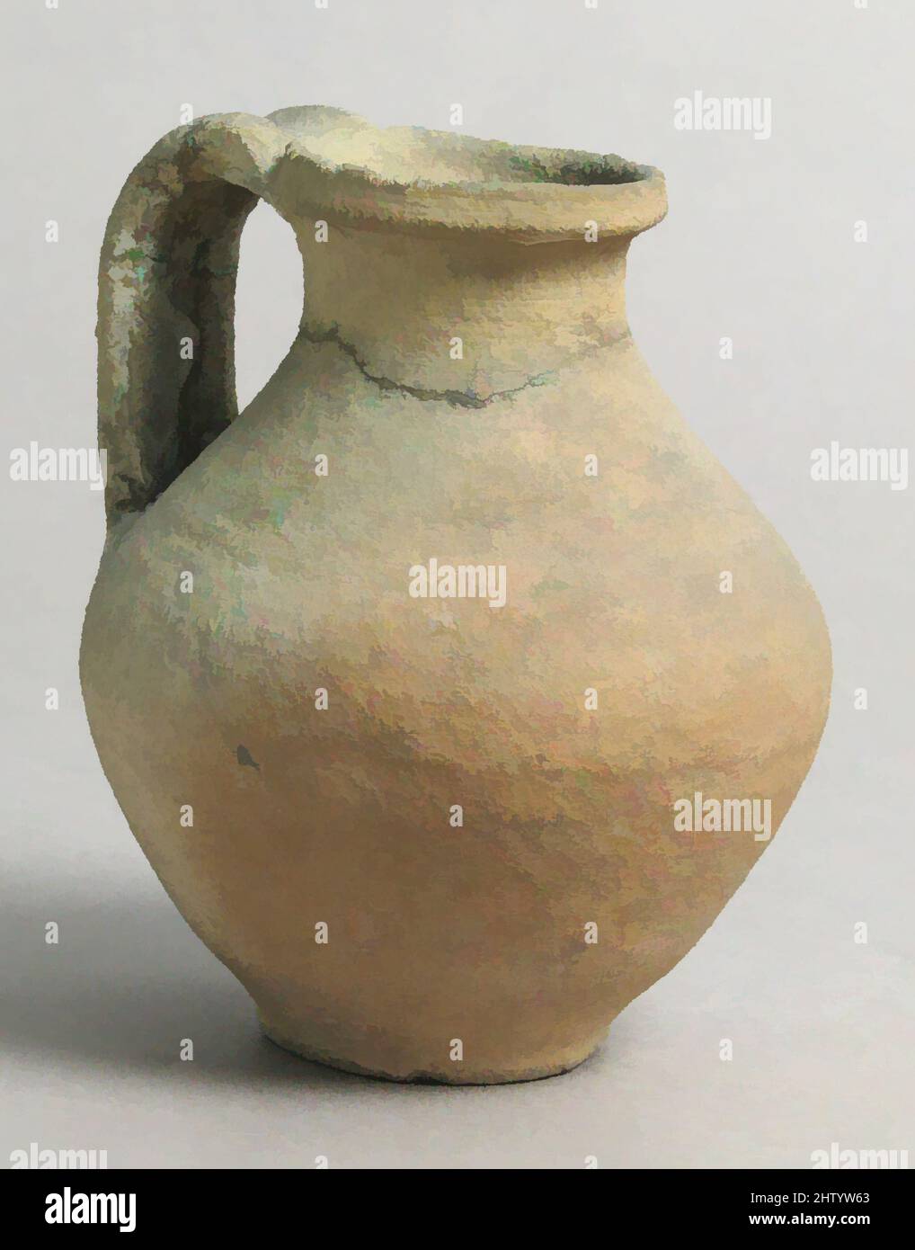 Art inspired by Jug, 15th–16th century, French, Earthenware, Overall: 4 5/16 x 3 9/16 x 3 1/2 in. (11 x 9.1 x 8.9 cm), Ceramics, Classic works modernized by Artotop with a splash of modernity. Shapes, color and value, eye-catching visual impact on art. Emotions through freedom of artworks in a contemporary way. A timeless message pursuing a wildly creative new direction. Artists turning to the digital medium and creating the Artotop NFT Stock Photo