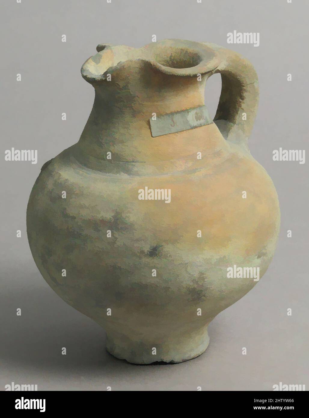 Art inspired by Jug, 15th century, French, Earthenware, Overall: 5 9/16 x 4 7/16 in. (14.2 x 11.2 cm), Ceramics, Classic works modernized by Artotop with a splash of modernity. Shapes, color and value, eye-catching visual impact on art. Emotions through freedom of artworks in a contemporary way. A timeless message pursuing a wildly creative new direction. Artists turning to the digital medium and creating the Artotop NFT Stock Photo