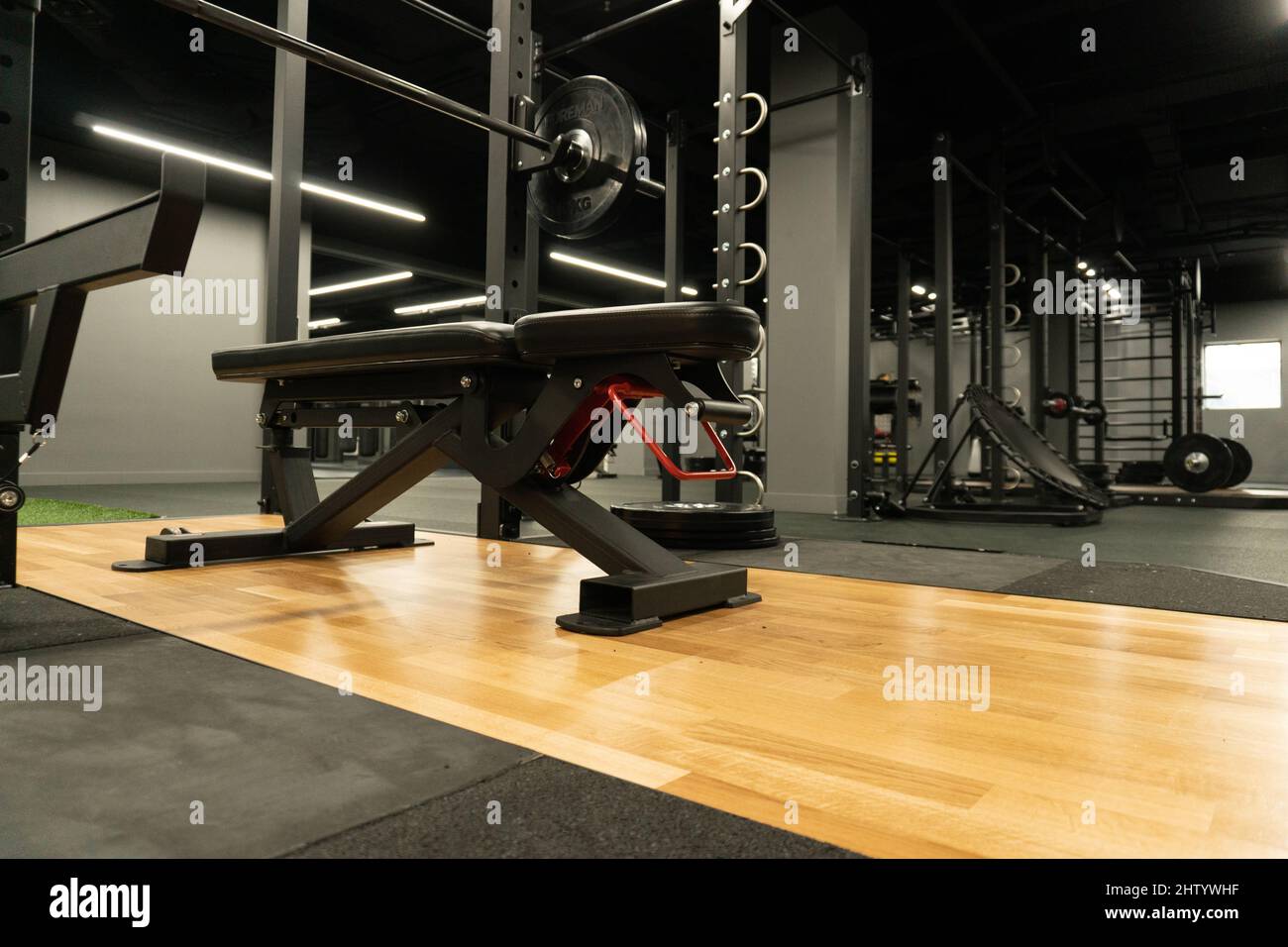 training hall rod exercise health, In the afternoon athlete fitness for fit for style background, sports indoor. Bench, Stock Photo