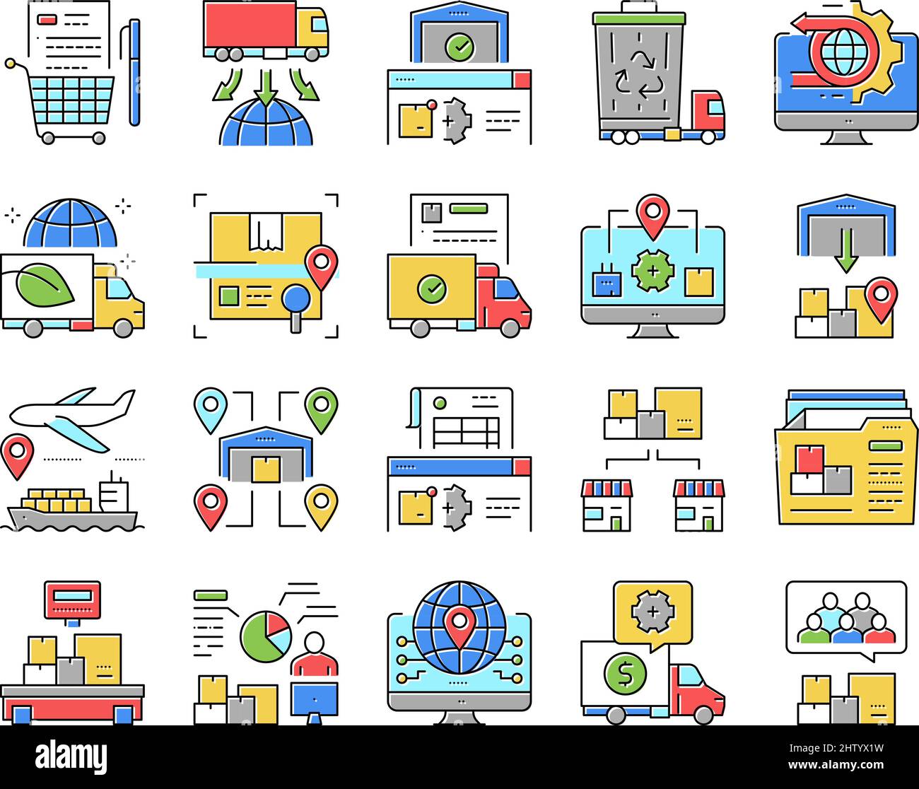 Logistics Business Collection Icons Set Vector Illustration Stock ...