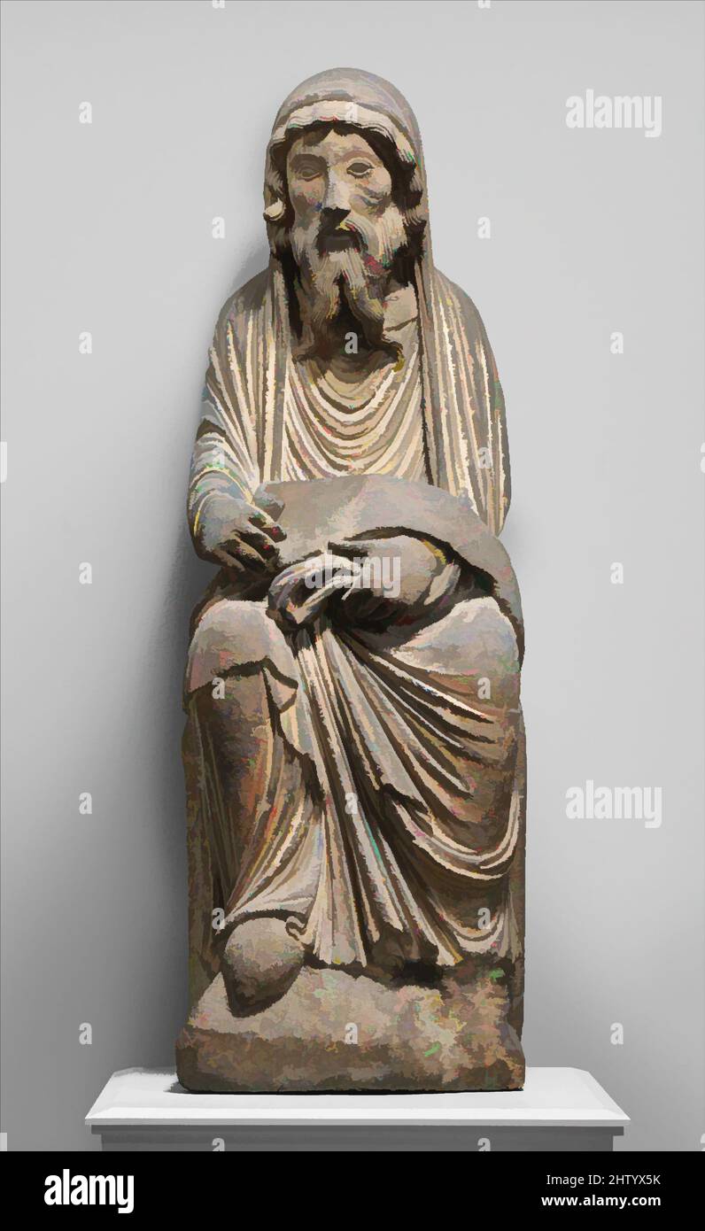 Art inspired by The Priest Aaron, ca. 1170, Made in Noyon, Picardy (Oise), French, Limestone, Overall: 50 x 16 1/2 x 13 1/2 in. (127 x 41.9 x 34.3 cm), Sculpture-Stone, This sculpture of Aaron and the opposite figure of Moses form part of a rare ensemble of key figures from the Hebrew, Classic works modernized by Artotop with a splash of modernity. Shapes, color and value, eye-catching visual impact on art. Emotions through freedom of artworks in a contemporary way. A timeless message pursuing a wildly creative new direction. Artists turning to the digital medium and creating the Artotop NFT Stock Photo