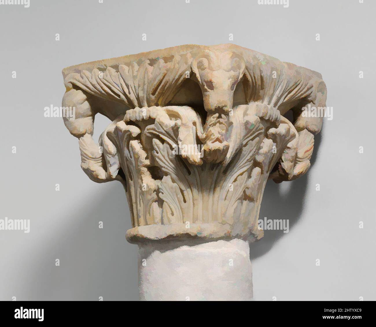 Art inspired by Capital, late 12th–early 13th century, Made in probably  Campania, Italy, South Italian, Marble (Naxian marble from island of Naxos  (Greece), hardstone and lead inlay, Overall: 8 7/8 x 10