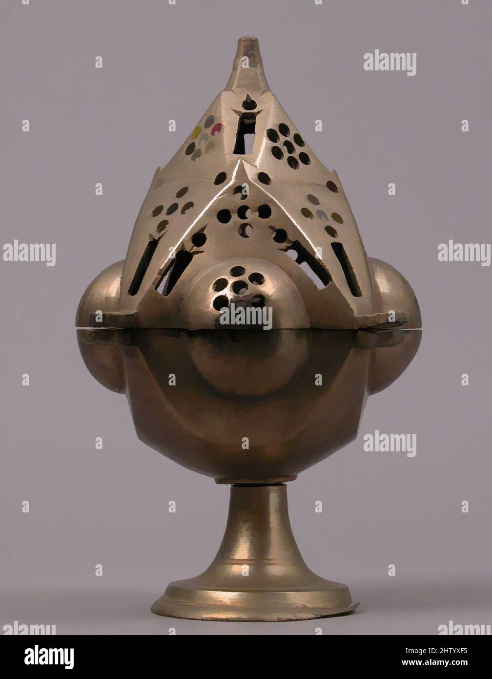 Art inspired by Censer, 16th century (?), South Netherlandish (?), Copper alloy, Overall: 7 15/16 x 5 9/16 in. (20.2 x 14.1 cm), Metalwork-Brass, Classic works modernized by Artotop with a splash of modernity. Shapes, color and value, eye-catching visual impact on art. Emotions through freedom of artworks in a contemporary way. A timeless message pursuing a wildly creative new direction. Artists turning to the digital medium and creating the Artotop NFT Stock Photo