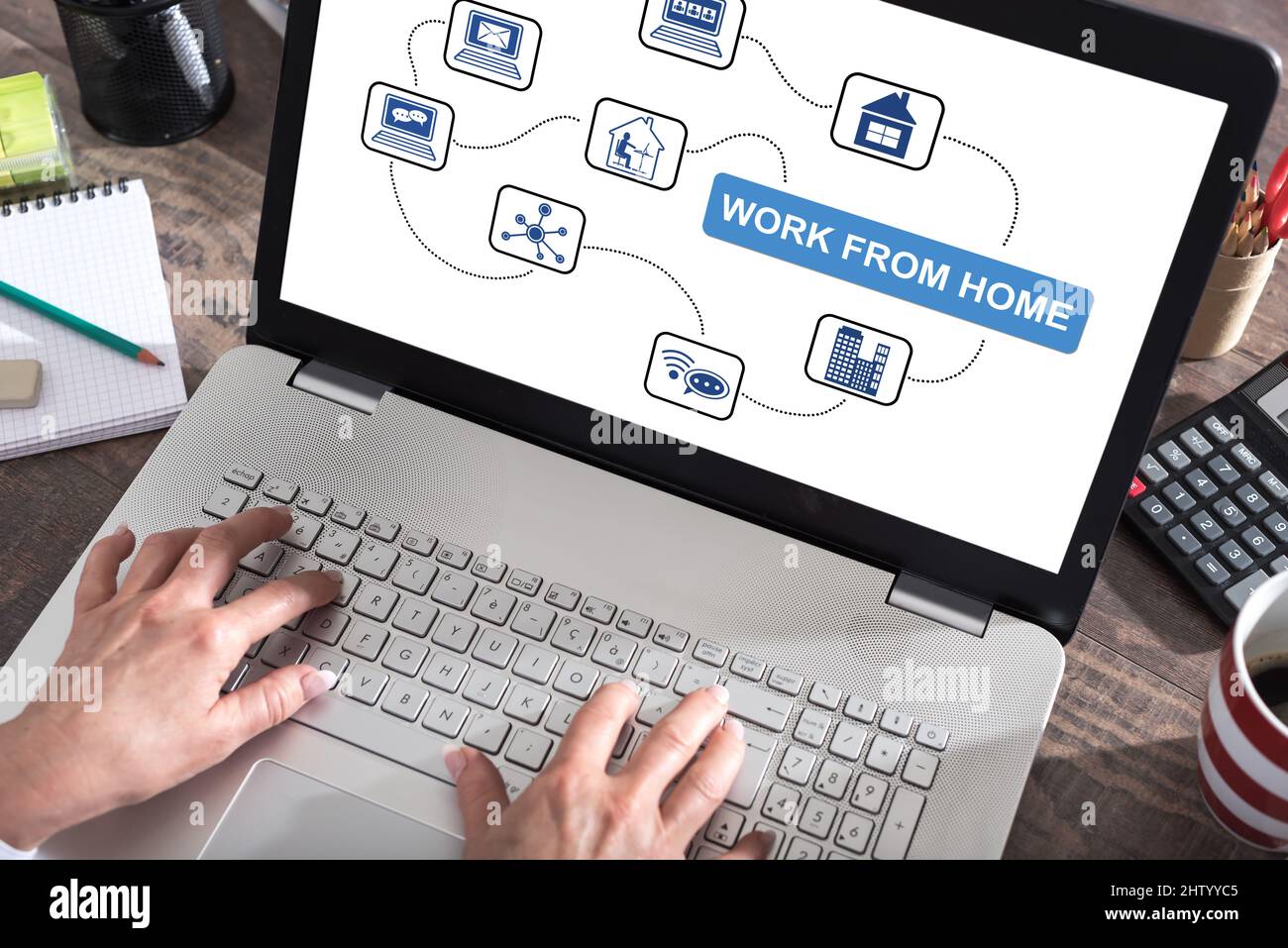 Work from home concept shown on a laptop screen Stock Photo