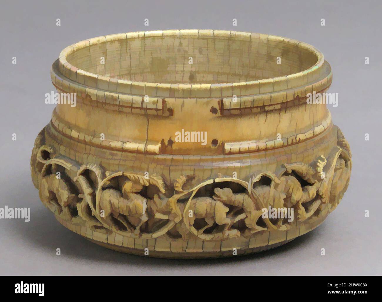 Art inspired by Pyx, 16th century or earlier, Italian, Ivory, Overall: 2 5/8 x 4 3/4 in. (6.7 x 12.1 cm), Ivories, Classic works modernized by Artotop with a splash of modernity. Shapes, color and value, eye-catching visual impact on art. Emotions through freedom of artworks in a contemporary way. A timeless message pursuing a wildly creative new direction. Artists turning to the digital medium and creating the Artotop NFT Stock Photo