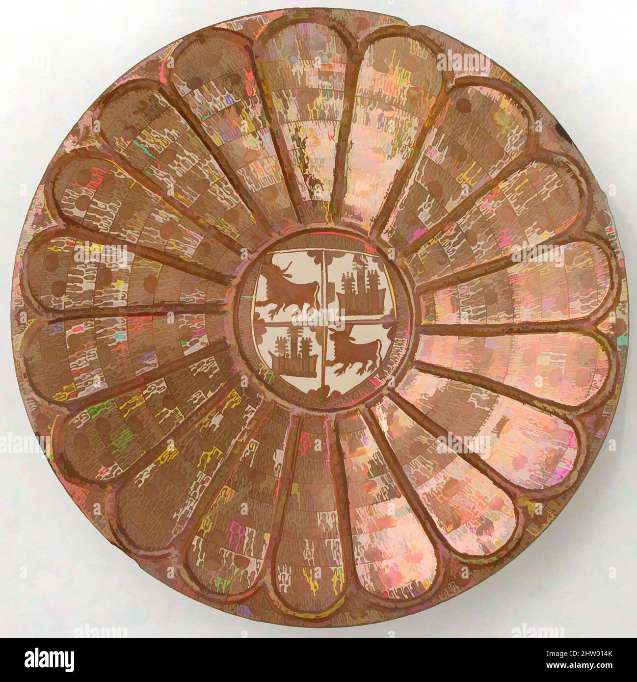 Art inspired by Plate, 1470–1490, Made in probably Manises, Valencia, Spain, Spanish, Tin-glazed earthenware, Overall: 2 15/16 x 17 in. (7.5 x 43.2 cm), Ceramics, Classic works modernized by Artotop with a splash of modernity. Shapes, color and value, eye-catching visual impact on art. Emotions through freedom of artworks in a contemporary way. A timeless message pursuing a wildly creative new direction. Artists turning to the digital medium and creating the Artotop NFT Stock Photo