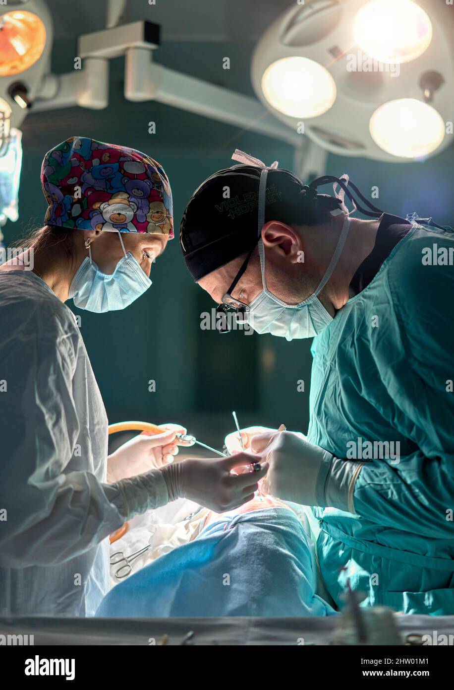In the hospital operating room. An international team of professional ...
