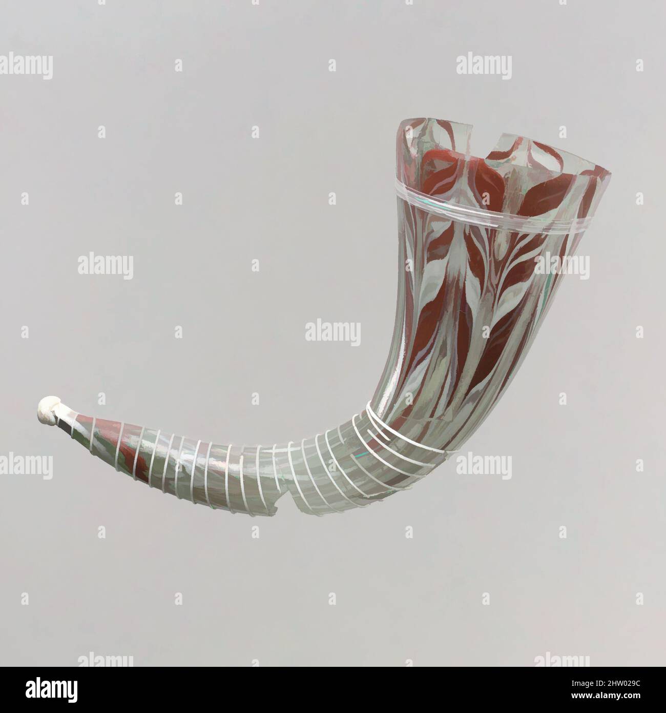 Art inspired by Glass Drinking Horn, 575–625, Made in Italy (North), Langobardic (?), Glass, 8 1/4 x 2 3/4 in. (21 x 7 cm), Glass-Vessels, While contemporaneous Frankish glass vessels tend to be in natural colors of light green or brown, Langobardic glassware makes use of vivid colors, Classic works modernized by Artotop with a splash of modernity. Shapes, color and value, eye-catching visual impact on art. Emotions through freedom of artworks in a contemporary way. A timeless message pursuing a wildly creative new direction. Artists turning to the digital medium and creating the Artotop NFT Stock Photo