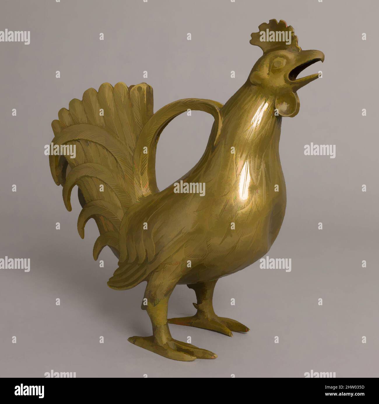 Art inspired by Aquamanile in the Form of a Rooster, 13th century, Made in Lower Saxony, Germany, German, Copper alloy, Overall: 9 15/16 x 9 9/16 x 3 9/16 in., 3lb. (25.2 x 24.3 x 9 cm, 1618g), Metalwork-Copper alloy, A carefully observed, naturalistic sculpture in the round, this, Classic works modernized by Artotop with a splash of modernity. Shapes, color and value, eye-catching visual impact on art. Emotions through freedom of artworks in a contemporary way. A timeless message pursuing a wildly creative new direction. Artists turning to the digital medium and creating the Artotop NFT Stock Photo