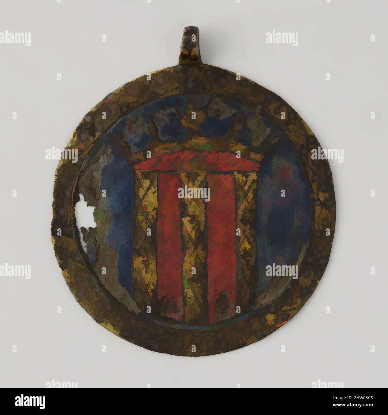 Art inspired by Horse Trapping, 14th century, Made in Catalonia, Spain, Catalan, Gilded copper alloy, with enamels, Overall: 9 1/16in. (23cm), Metalwork-Copper alloy, Classic works modernized by Artotop with a splash of modernity. Shapes, color and value, eye-catching visual impact on art. Emotions through freedom of artworks in a contemporary way. A timeless message pursuing a wildly creative new direction. Artists turning to the digital medium and creating the Artotop NFT Stock Photo