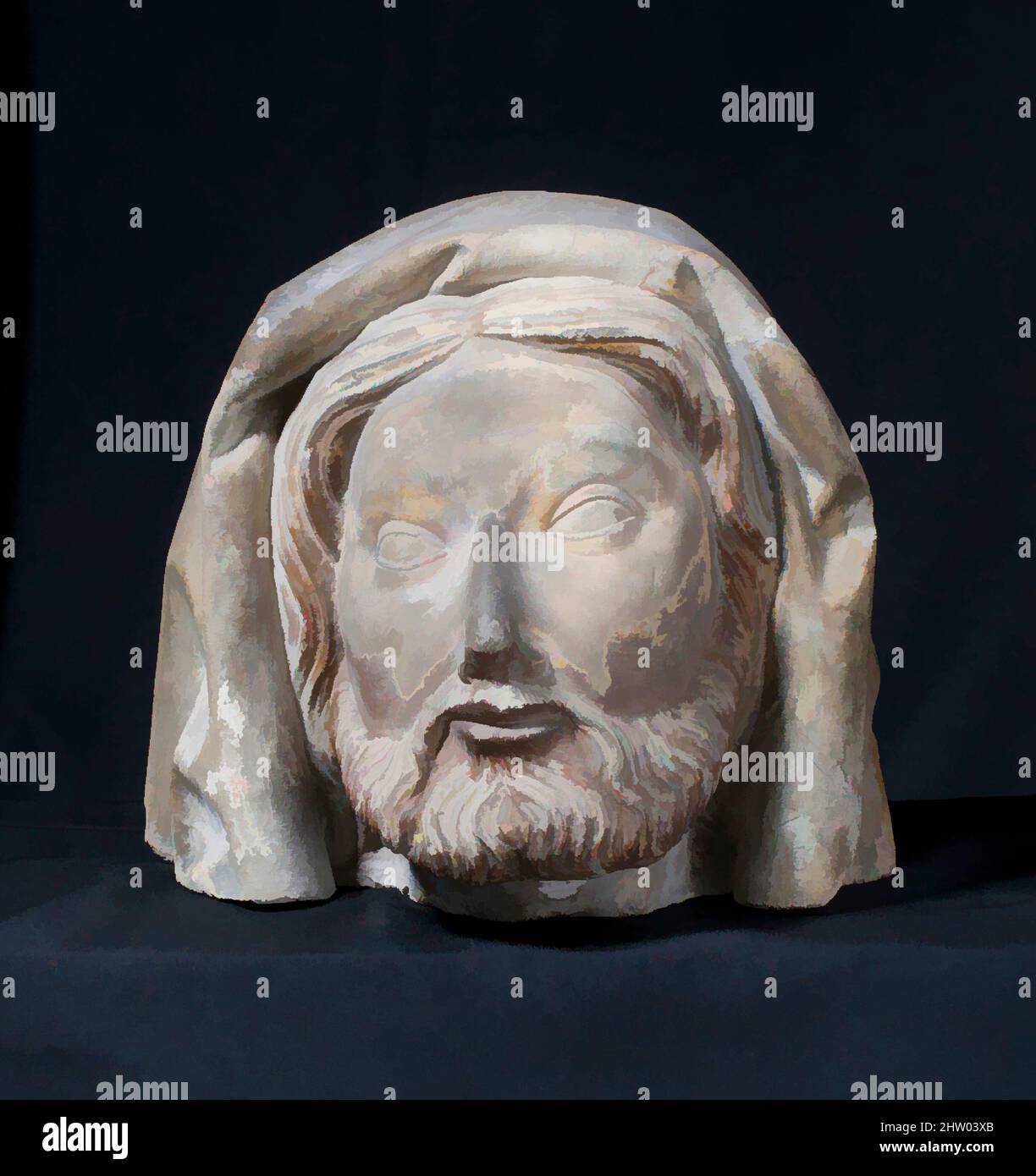 Art inspired by Head of a Bearded Man, 15th century, French, Stone, paint, Overall: 9 in. (22.9 cm), Sculpture, Classic works modernized by Artotop with a splash of modernity. Shapes, color and value, eye-catching visual impact on art. Emotions through freedom of artworks in a contemporary way. A timeless message pursuing a wildly creative new direction. Artists turning to the digital medium and creating the Artotop NFT Stock Photo