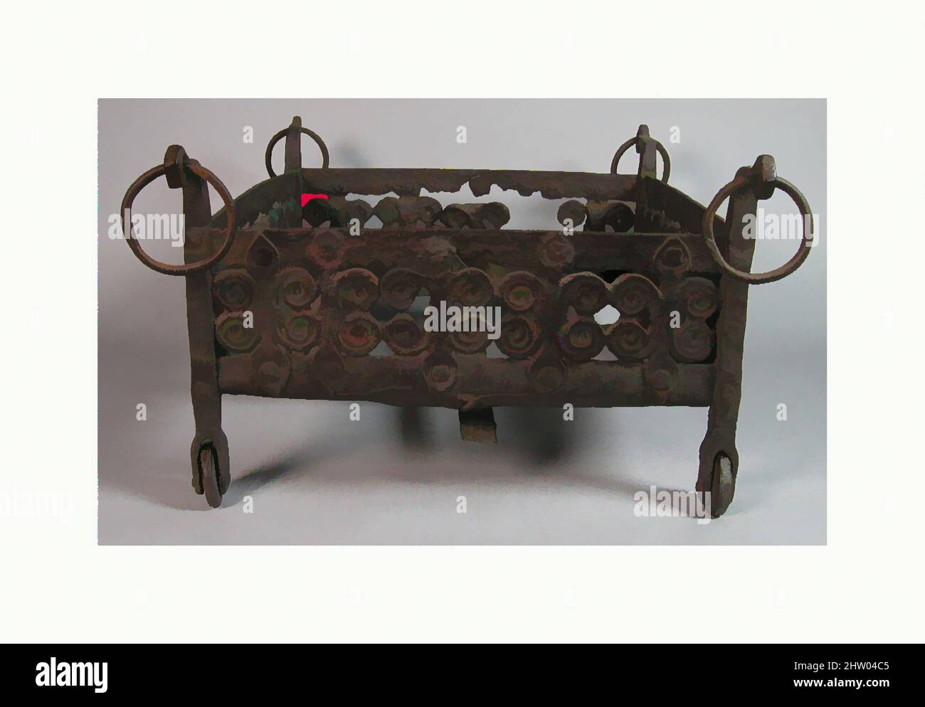 Art inspired by Brazier, 13th century, Spanish, Wrought iron, Overall: 10 x 14 3/4 x 19 in. (25.4 x 37.5 x 48.3 cm), Metalwork-Iron, Classic works modernized by Artotop with a splash of modernity. Shapes, color and value, eye-catching visual impact on art. Emotions through freedom of artworks in a contemporary way. A timeless message pursuing a wildly creative new direction. Artists turning to the digital medium and creating the Artotop NFT Stock Photo