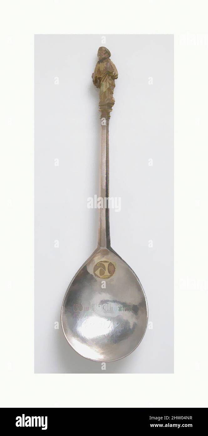 Art inspired by Apostle Spoon, ca. 1470–90, Made in London, England, British, Silver, partial gilt, Overall: 7 5/8 x 2 1/16 x 13/16 in. (19.4 x 5.3 x 2.1 cm), Metalwork-Silver, Classic works modernized by Artotop with a splash of modernity. Shapes, color and value, eye-catching visual impact on art. Emotions through freedom of artworks in a contemporary way. A timeless message pursuing a wildly creative new direction. Artists turning to the digital medium and creating the Artotop NFT Stock Photo