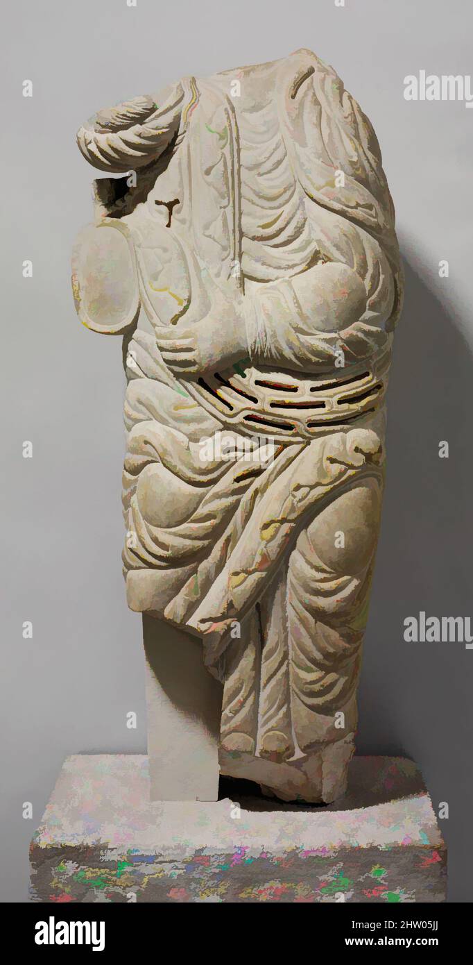 Art inspired by Fragment of a Figure, ca. 1225, Made in probably Lucca, Tuscany, Central Italy, Italian, Carrara marble, Overall: 31 3/4 x 13 7/8 x 7 5/8 in. (80.6 x 35.2 x 19.4 cm), Sculpture, With a water flask slung over its shoulder, this figure may represent Joseph on the Flight, Classic works modernized by Artotop with a splash of modernity. Shapes, color and value, eye-catching visual impact on art. Emotions through freedom of artworks in a contemporary way. A timeless message pursuing a wildly creative new direction. Artists turning to the digital medium and creating the Artotop NFT Stock Photo