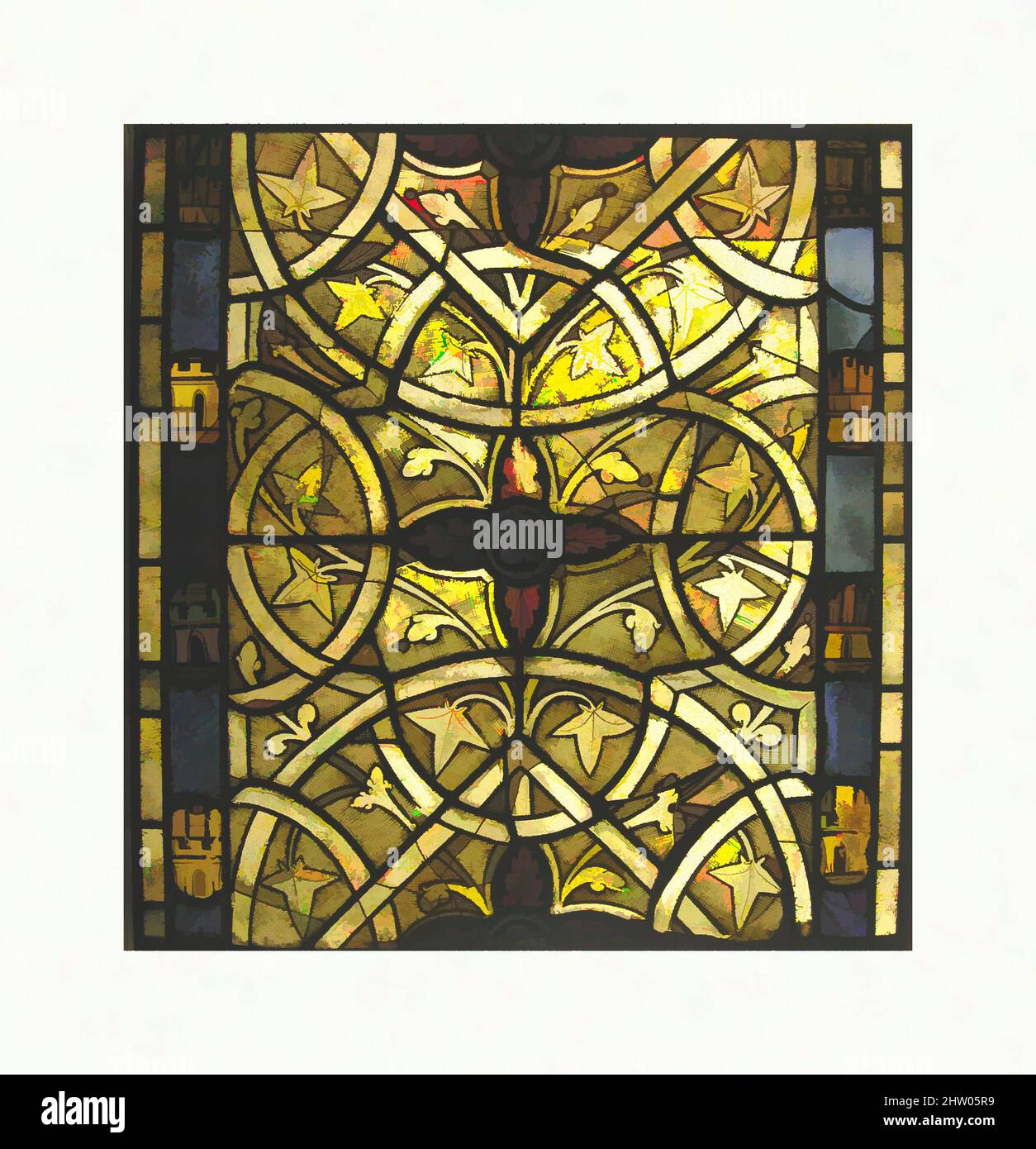 Art inspired by Grisaille Panel, ca. 1265, Made in Rouen, Normandy, France, French, White glass, pot-metal glass, and vitreous paint, Overall: 23 5/16 x 21 3/4 in. (59.2 x 55.3 cm), Glass-Stained, These grisaille panels are part of a set of eight from a window in one of three chapels, Classic works modernized by Artotop with a splash of modernity. Shapes, color and value, eye-catching visual impact on art. Emotions through freedom of artworks in a contemporary way. A timeless message pursuing a wildly creative new direction. Artists turning to the digital medium and creating the Artotop NFT Stock Photo