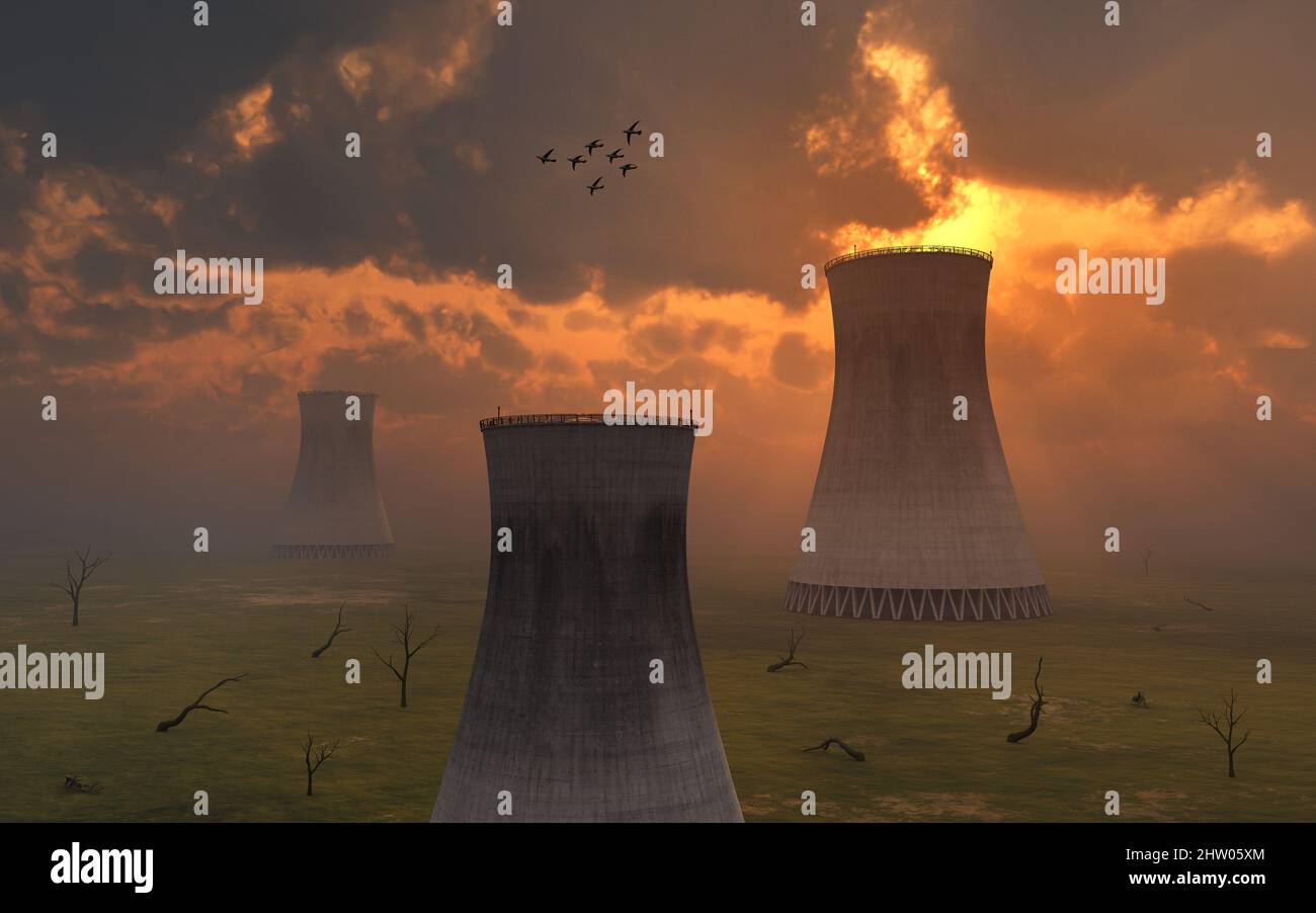 Nuclear Chimneys Stock Photo